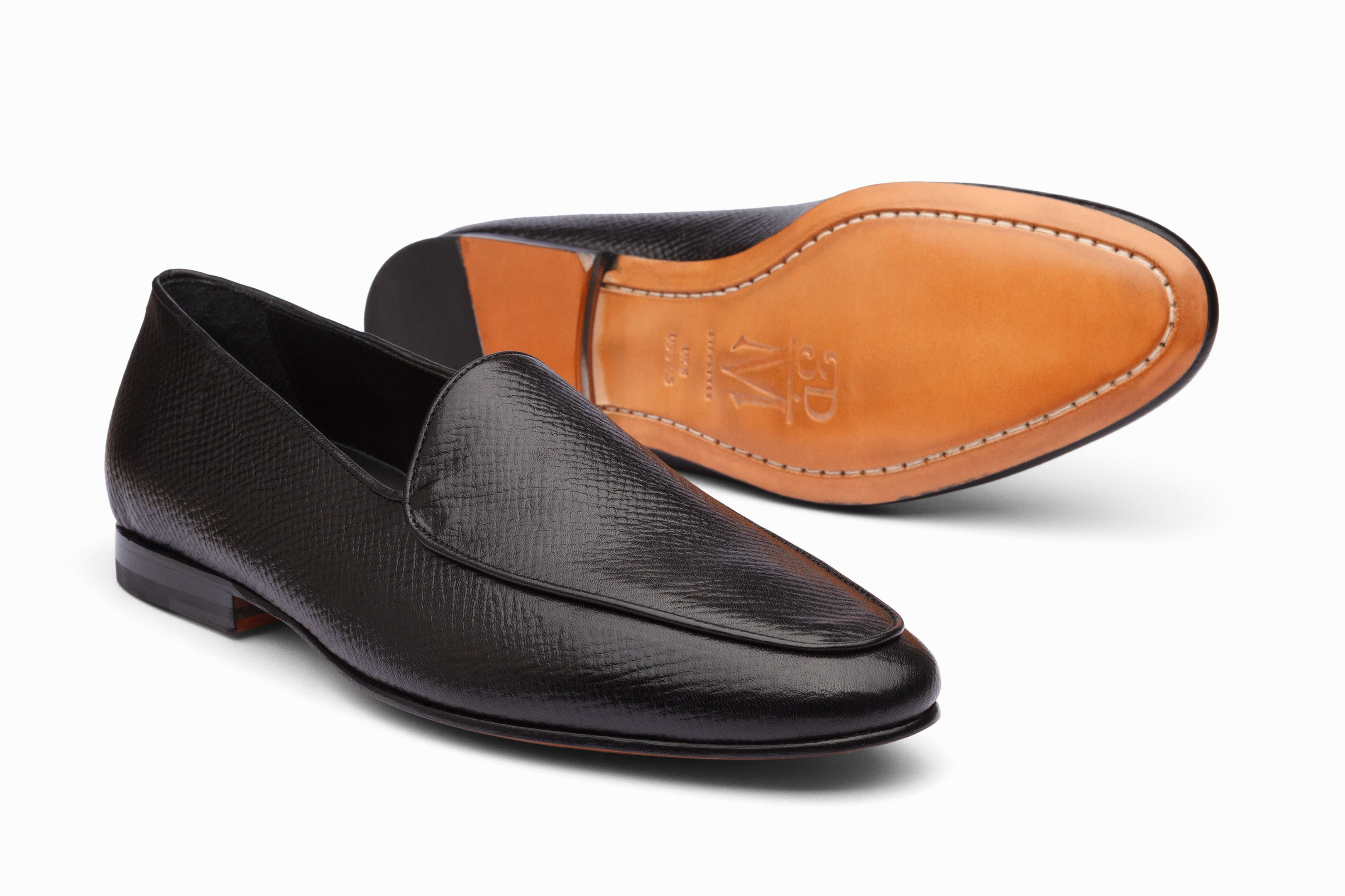 Premium Belgian Loafers for Men - Black Hatch Grain Leather Slip-On Dress Shoes | Comfortable & Stylish for Business, Office & Formal Occasions