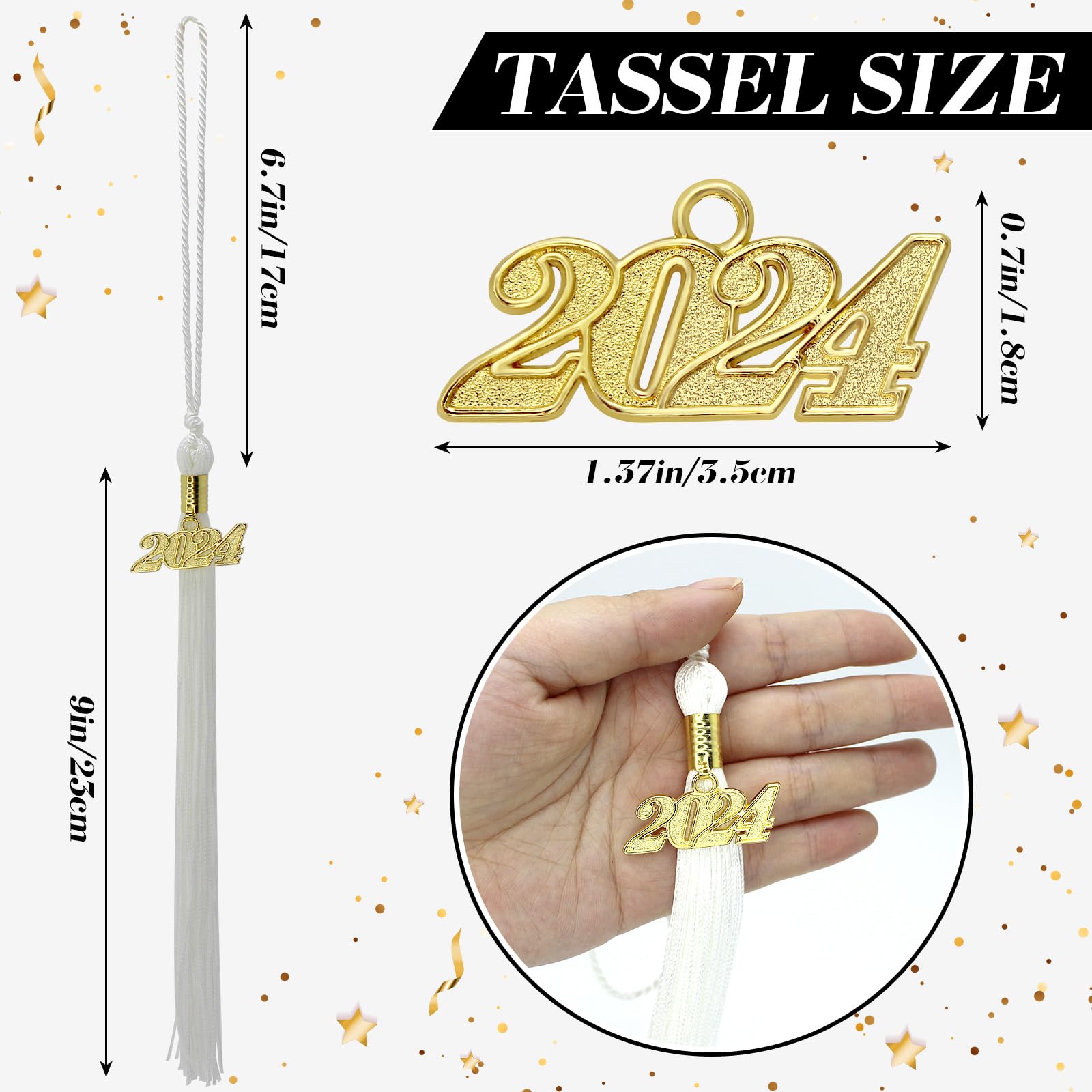 2024 Graduation Tassel Set - White Cap Tassels with 2024 Year Charm for High School & College Graduation Ceremonies, Commencement Decorations and Graduation Party Supplies - Perfect for Photo Props and Celebration Events