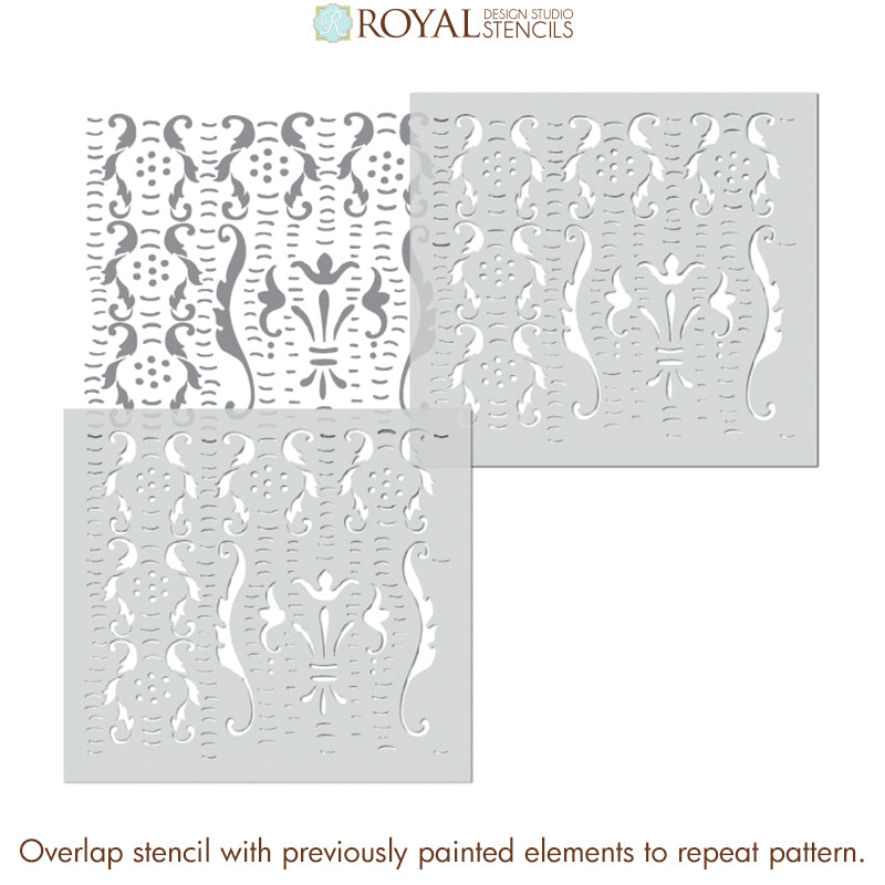 Trinita Alison Woolley Damask Wall Stencil - Reusable DIY Painting Template for Home Decor, Bedroom & Living Room Accent Walls