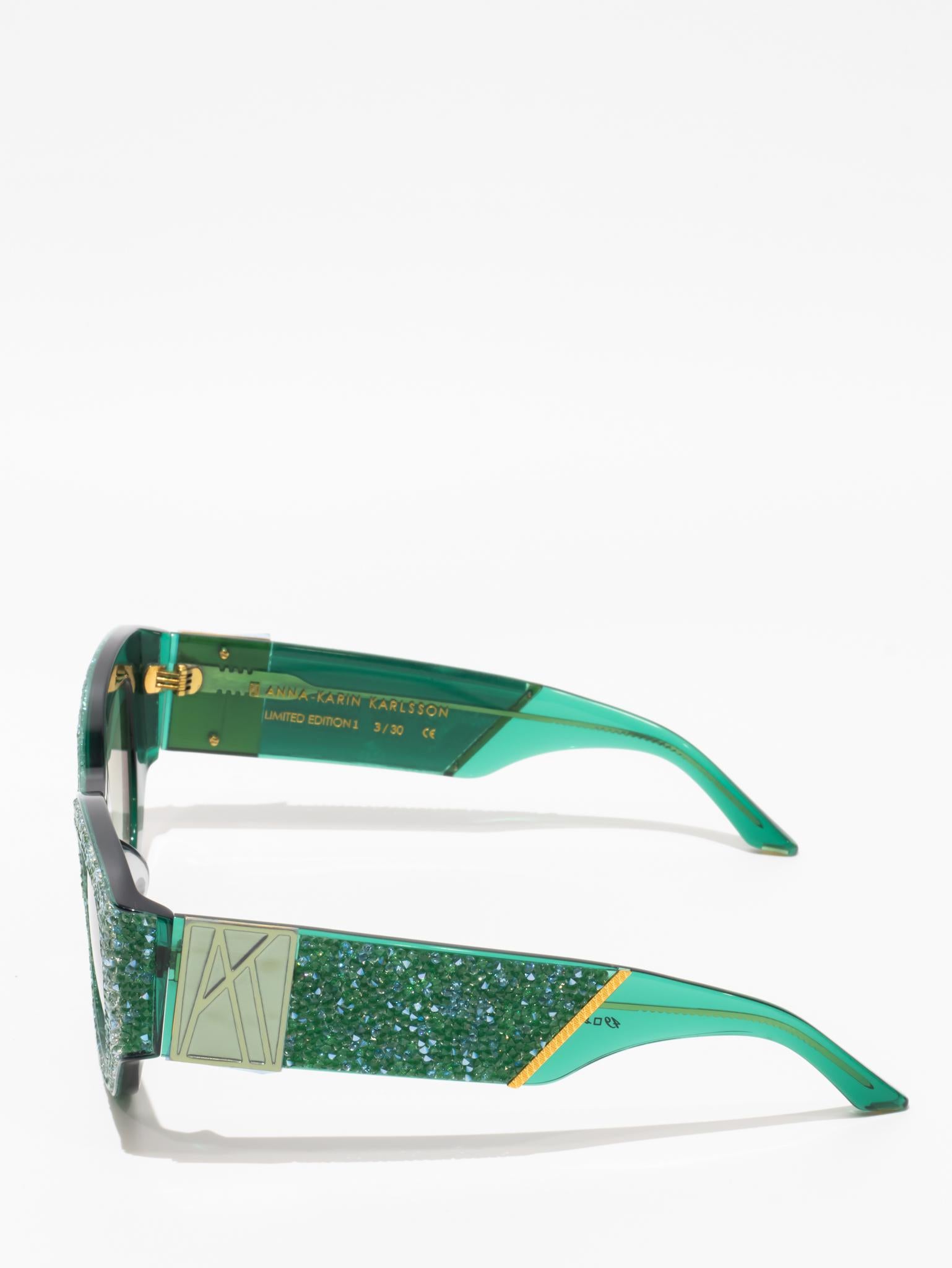 ANNA KARIN KARLSSON LUCKY GOES TO VEGAS Emerald Green Statement Earrings - Luxury Fashion Jewelry for Women, Perfect for Parties, Weddings & Special Occasions