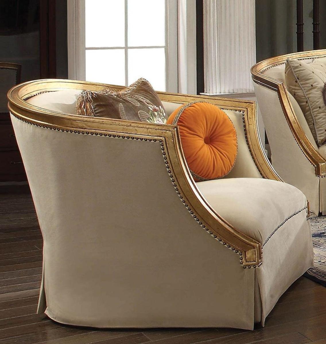 Acme Furniture Daesha Chair - Tan Flannel Upholstery with Antique Gold Frame 50837 - Perfect for Living Room, Office or Dining Room Decor