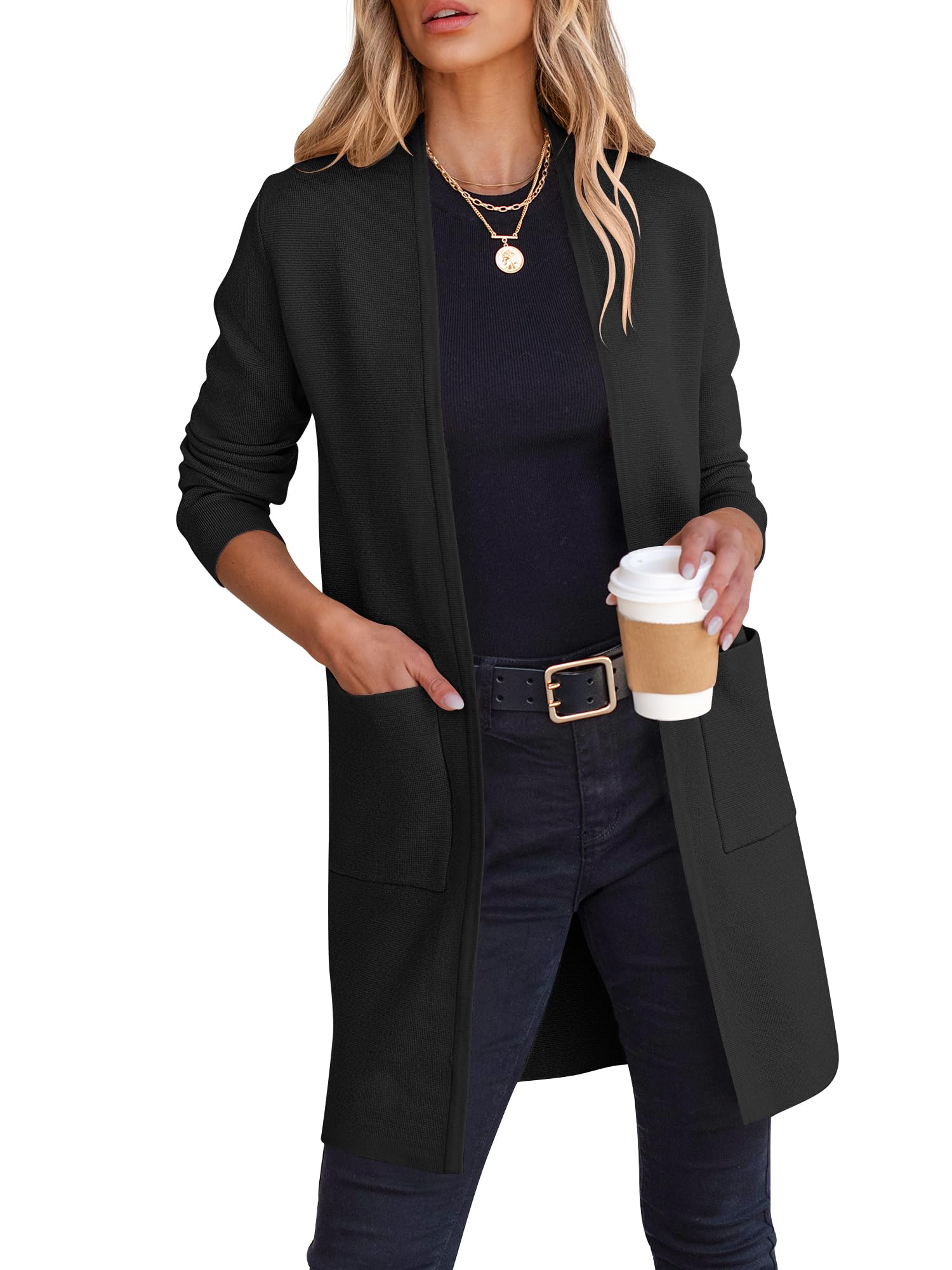 ANRABESS Women's Cardigan Sweater - 2025 Fall Fashion Long Sleeve Open Front Knit Coatigan | Casual Outwear for Work, Travel & Cozy Home Wear