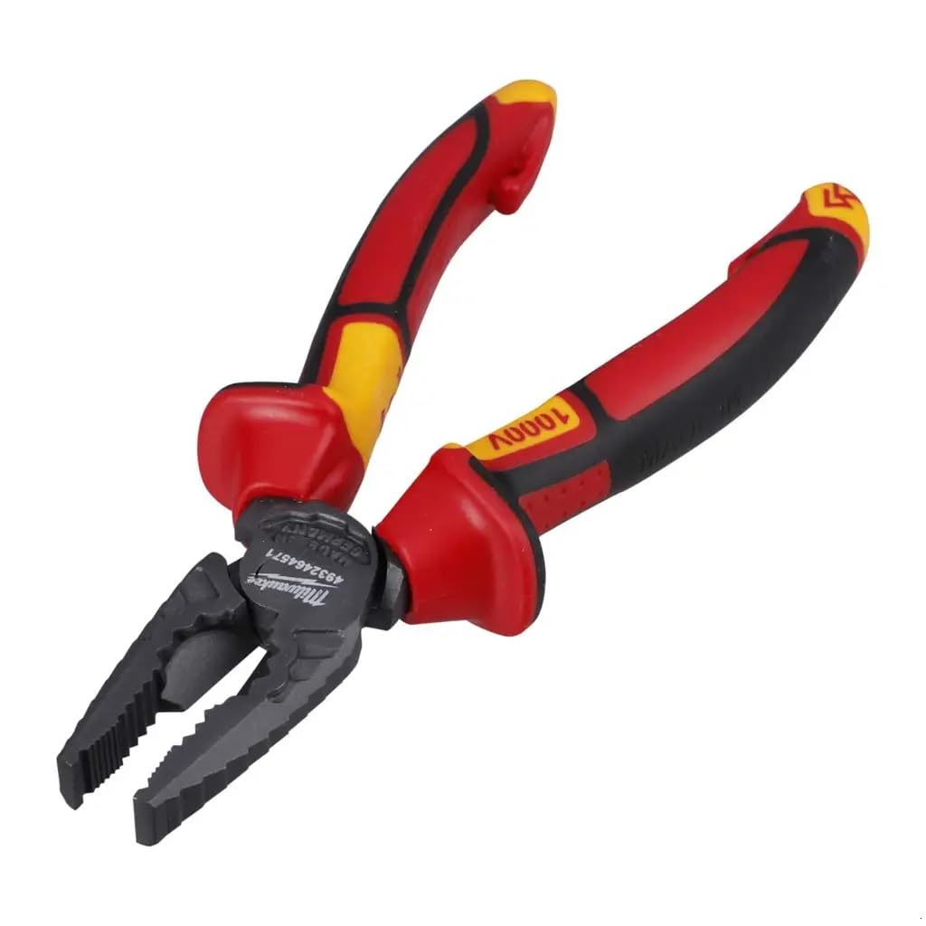 Milwaukee VDE Insulated Combination Pliers 165mm (6.5 Inch) - High Voltage Electrical Tool for Electricians, DIY & Home Repairs - Safe for Live Wire Work & Professional Use