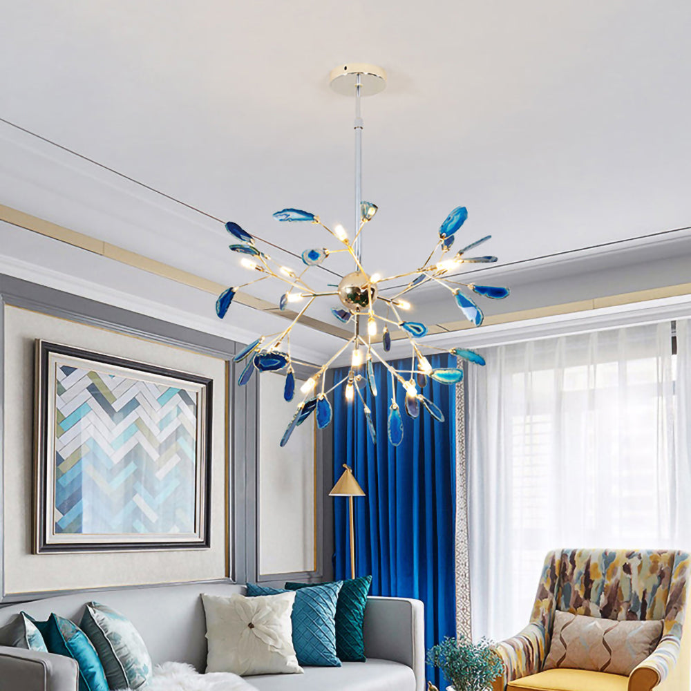 Agate Flake Chandelier - Elegant Natural Stone Crystal Ceiling Light Fixture for Dining Room, Living Room, Bedroom Decor | Modern Luxury Home Lighting