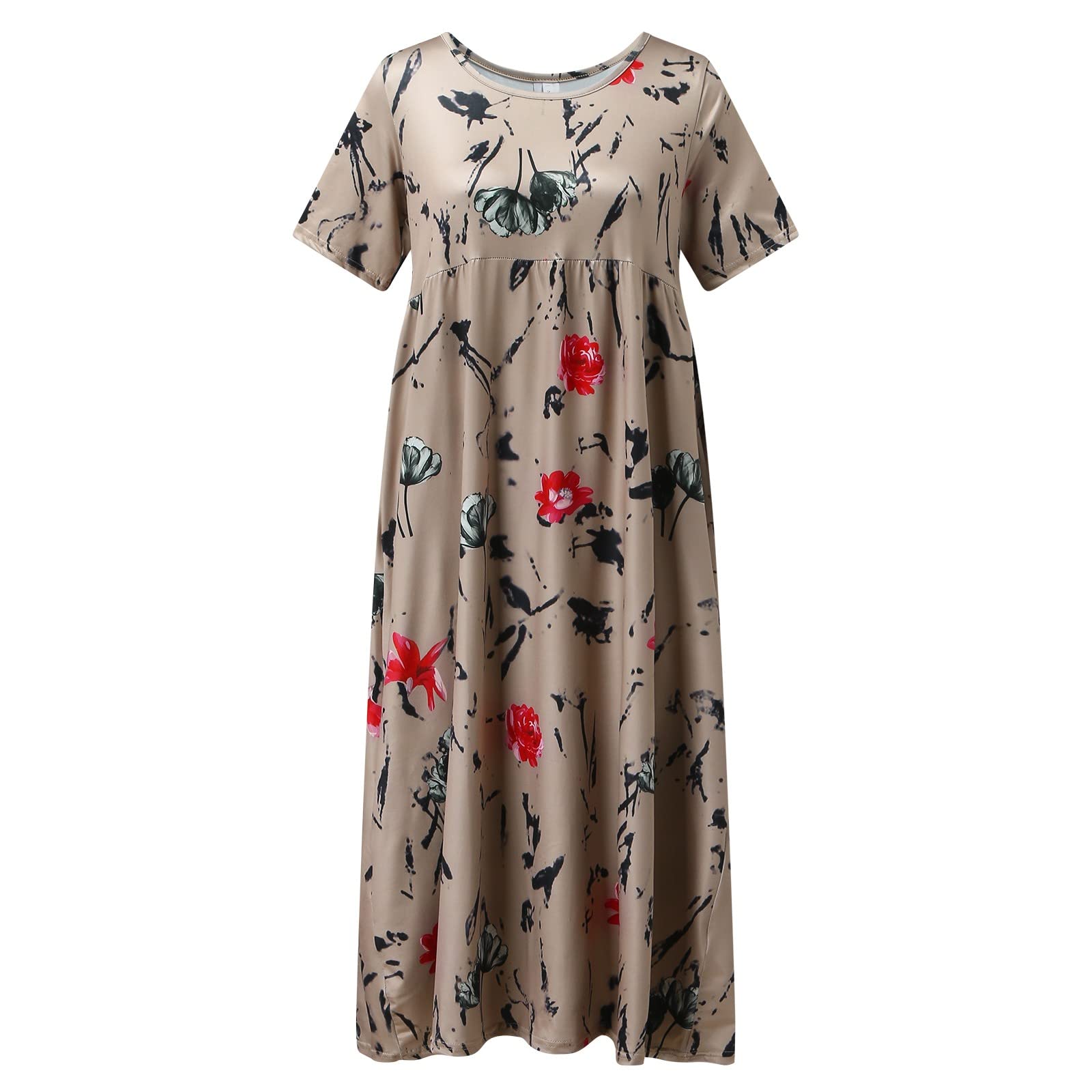 Boho Floral Print Women's Casual Short Sleeve Cotton Linen Maxi Dress - Perfect for Beach Vacations, Summer Outings & Boho Fashion Style
