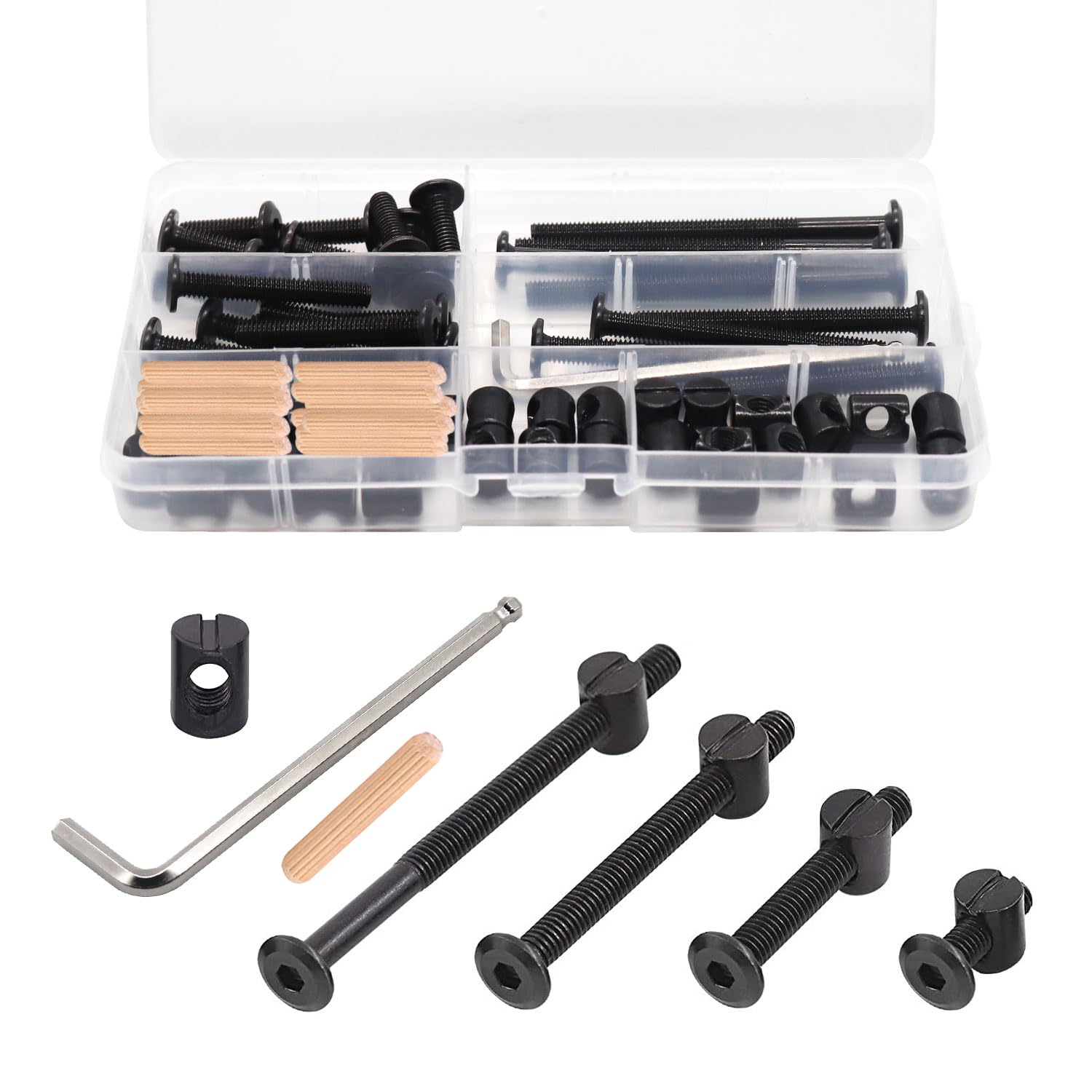 Baby Crib Screws Kit - 16pcs M6x16-80mm Bed Frame Bolts & Nuts for Furniture Assembly
