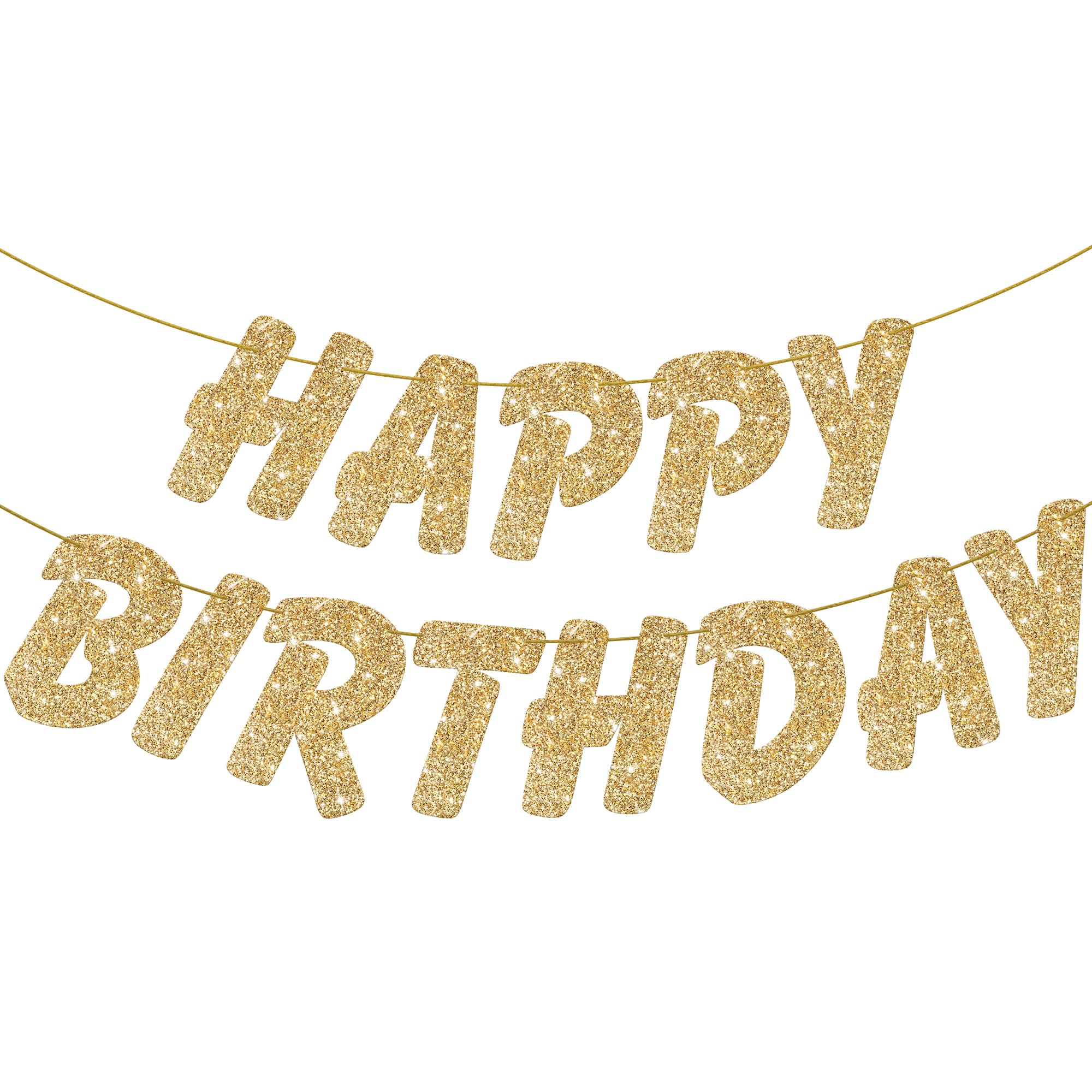 KatchOn 10ft Glitter Gold Happy Birthday Banner - Prestrung Gold Birthday Party Decorations for Women, Girls, Adults | Perfect for Birthday Parties, Baby Showers, Bridal Showers & Anniversary Celebrations