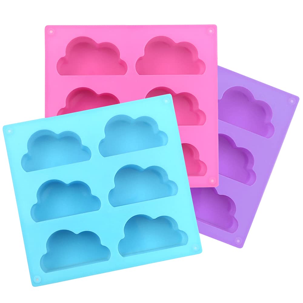 3 Pack Silicone Soap Molds for Soap Making - Cloud Shaped Soap Makers Kit, Reusable Baking Molds for Cupcakes, Puddings & DIY Crafts (Perfect for Homemade Gifts, Bath Bombs & Candle Making)