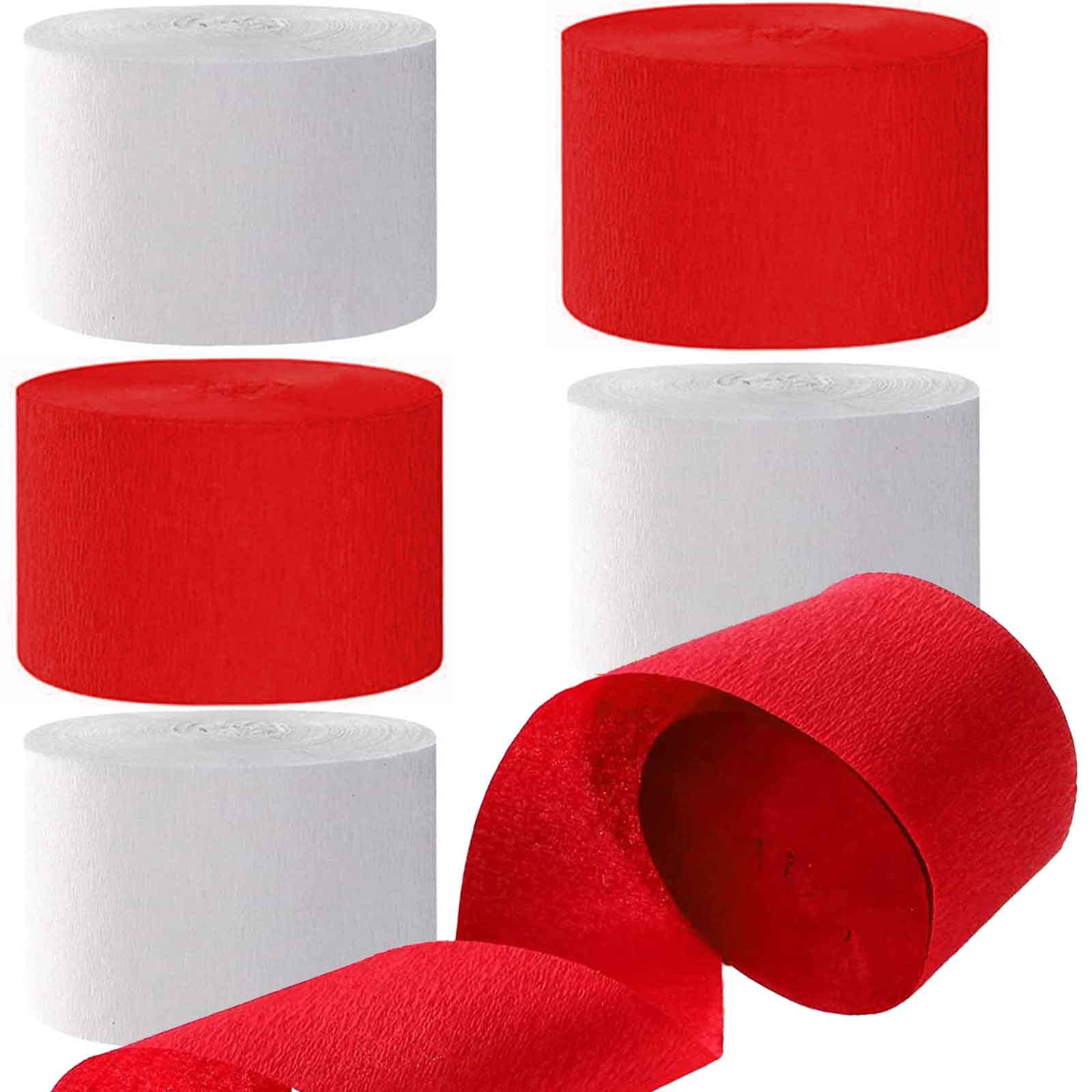 We Moment 1.8 Inch Wide Red & White Crepe Paper Streamers - 6 Rolls (82 Feet Each) for Birthday, Wedding & Party Decorations | Perfect for Ceiling Decor, Photo Backdrops & Festive Events