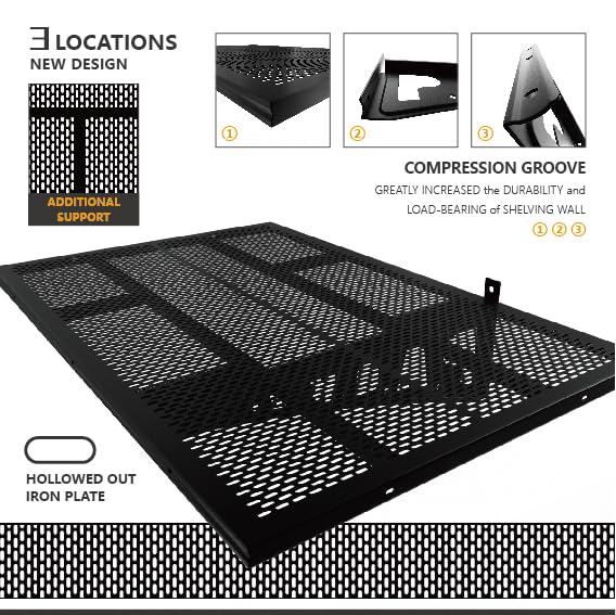Heavy Duty Garage Wall Shelves 2 Pack - 500 lbs Capacity Floating Shelves for Garage Storage, 1.5x3.8ft Black Metal Shelving - Perfect for Organizing Tools, Bikes & Garage Equipment (Space Saving Solution)