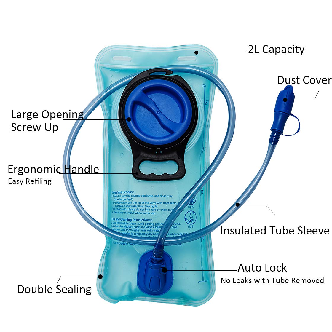 2L Leak Proof Outdoor Hydration Bladder - Lightweight Water Reservoir for Hiking, Cycling, Camping & Backpacking Adventures