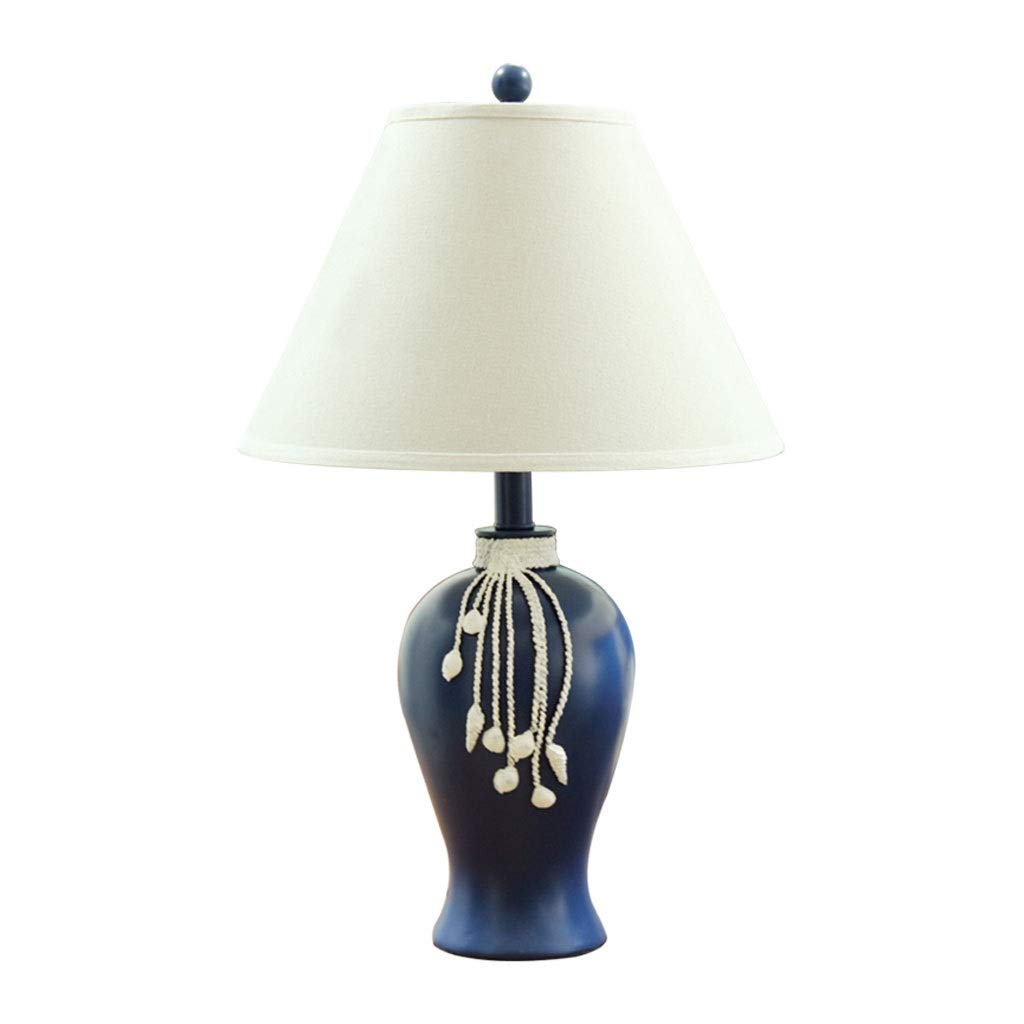Mediterranean Style Bedside Table Lamp with White Lampshade & Shell Decor - Modern Warm Lighting for Bedroom, Living Room, or Office Desk - Nightstand Lamp with Decorative Shell Accents