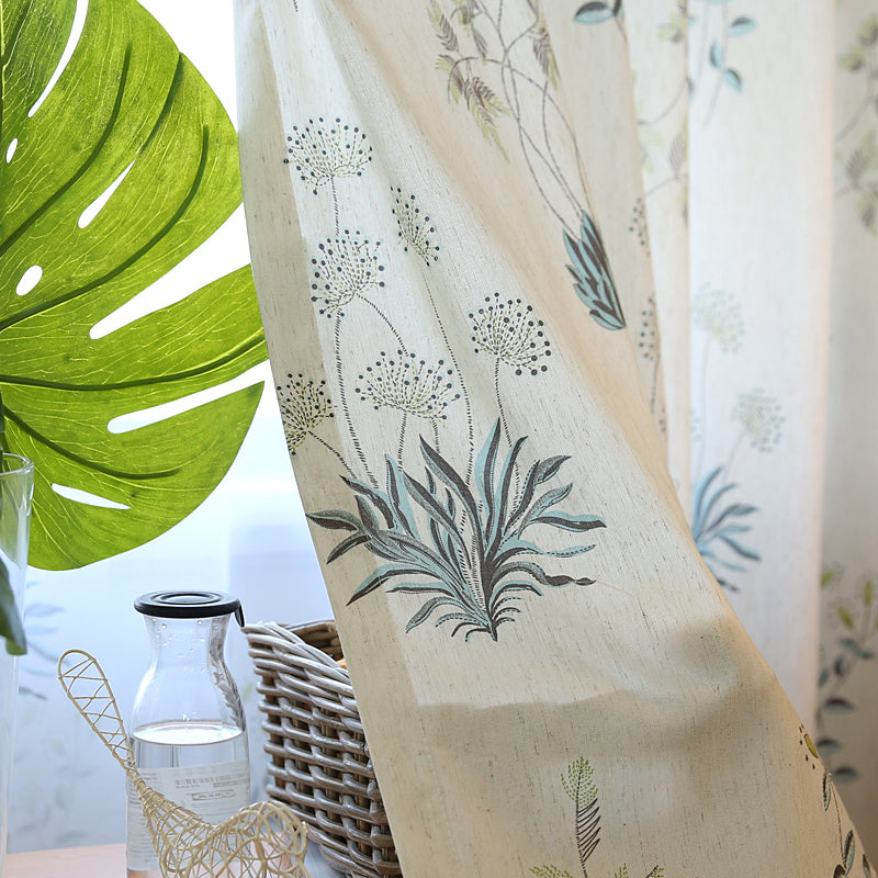 Alayna White Linen Light Filtering Floral Custom Curtains - Elegant Window Treatment for Living Room & Bedroom