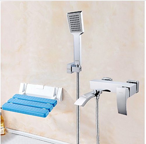 GOWE Wall Mounted Shower Faucet Mixer with Folding Chair - Bathroom Shower Tap for Modern Home, Spa & Relaxation - Durable Stainless Steel Sanitary Ware Suite