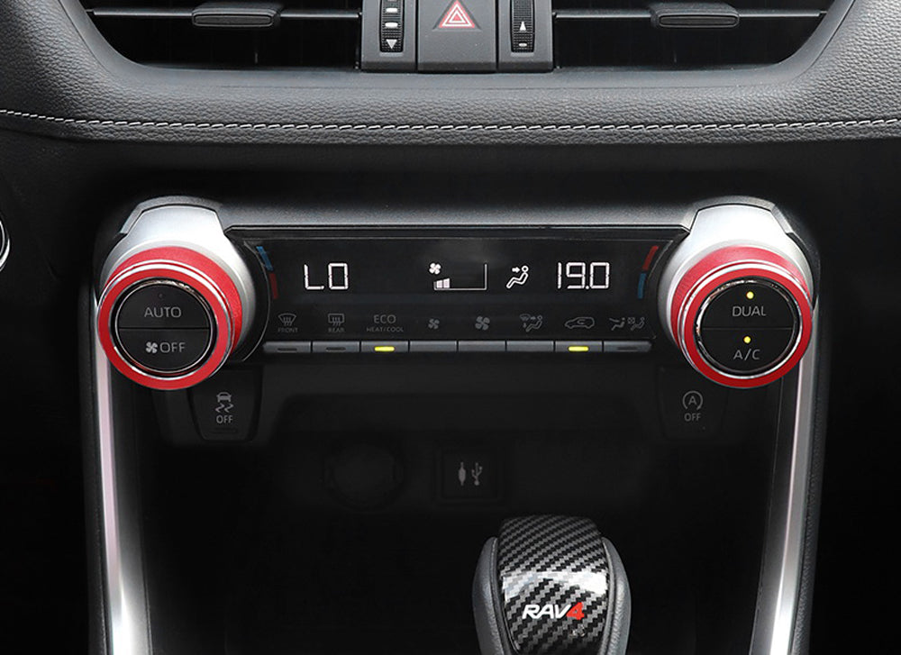 2-Piece Red Aluminum AC Climate Control Knob Covers for 2019-2024 Toyota RAV4 - Interior Car Accessories for Enhanced Style & Comfort (Perfect for Summer & Winter Temperature Control)