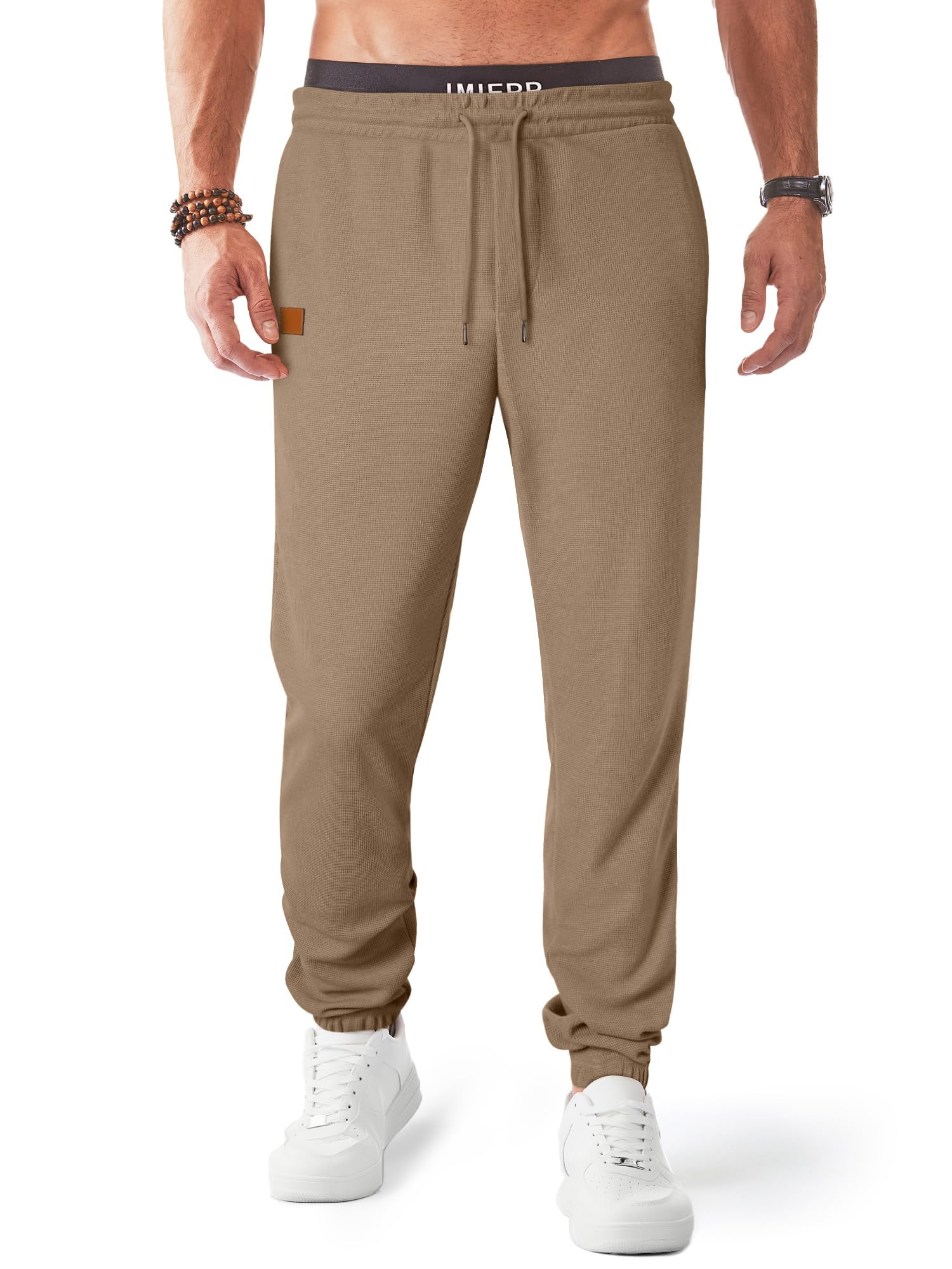 JMIERR Men's Waffle Knit Sweatpants - Stretch Waist Drawstring Joggers with Pockets | Tapered Casual Gym Pants for Workout & Lounge Wear