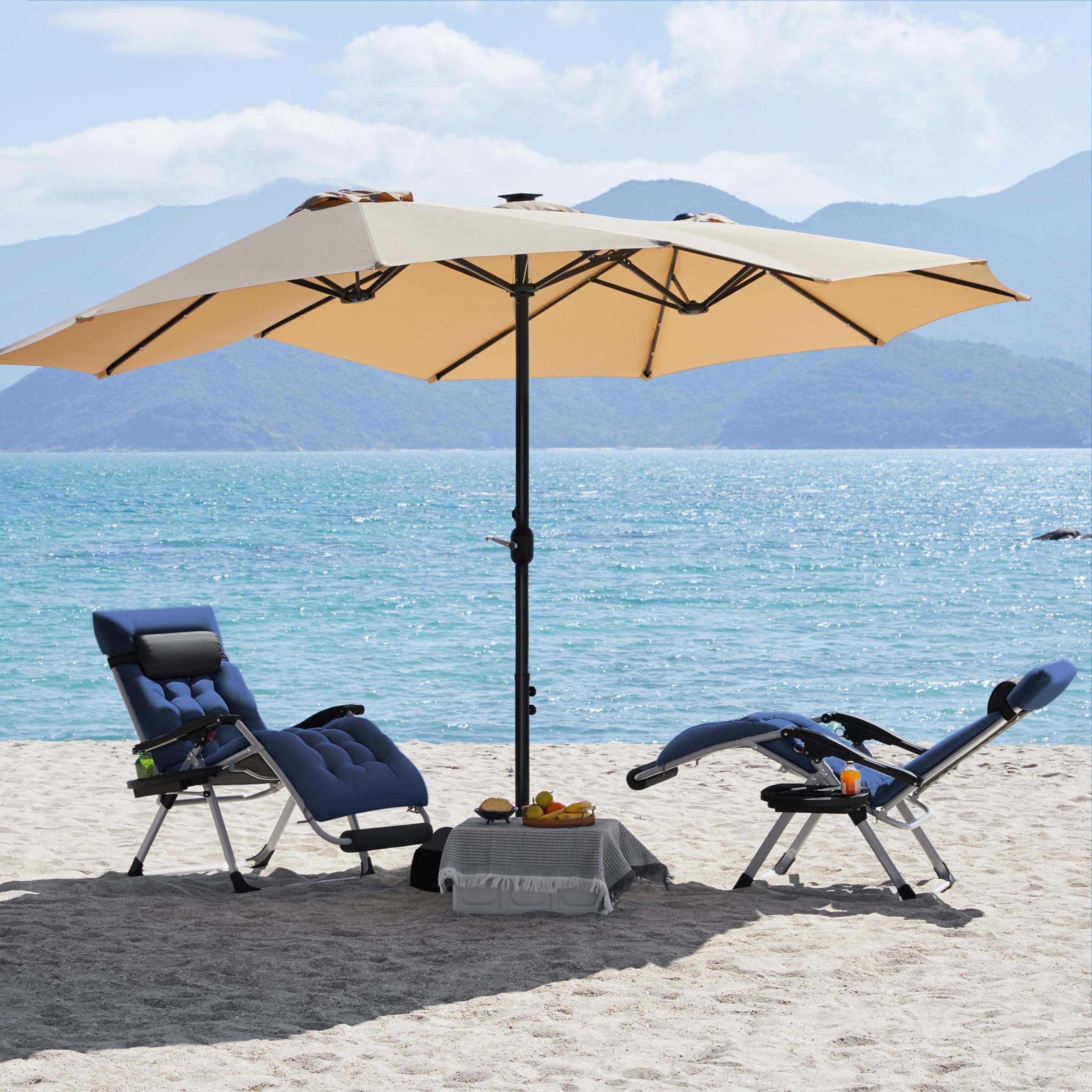Yaheetech Zero Gravity Lounge Chair - Adjustable Folding Recliner with Removable Cushion, Headrest & Cup Holder - Comfortable Outdoor Patio Furniture for Backyard, Poolside, Beach & Camping - Navy Blue