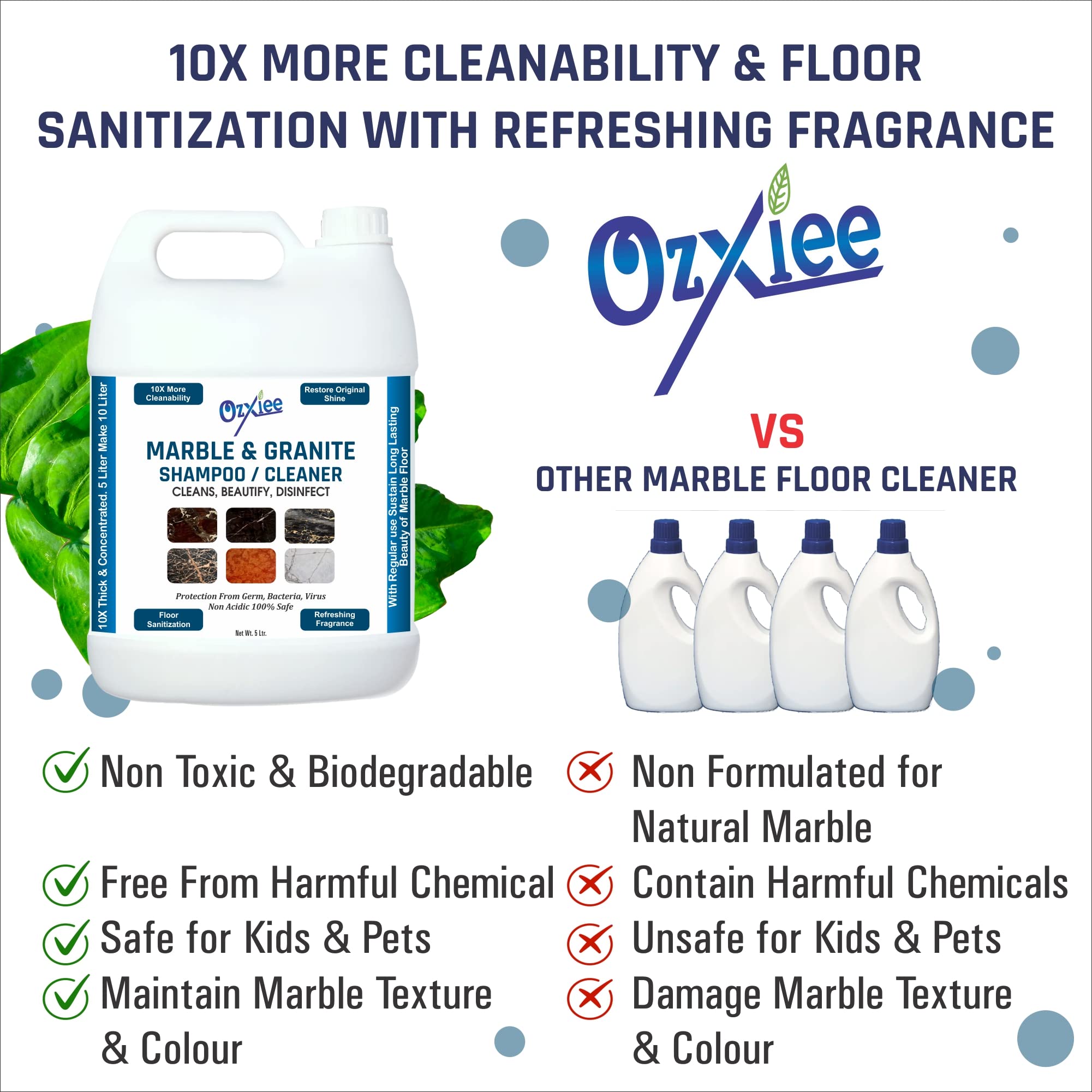 Ozxiee Marble & Granite Floor Cleaner Shampoo (5L) - Professional Deep Cleaning Solution for Streak-Free Shine | Perfect for Kitchen, Bathroom & High-Traffic Marble Floors
