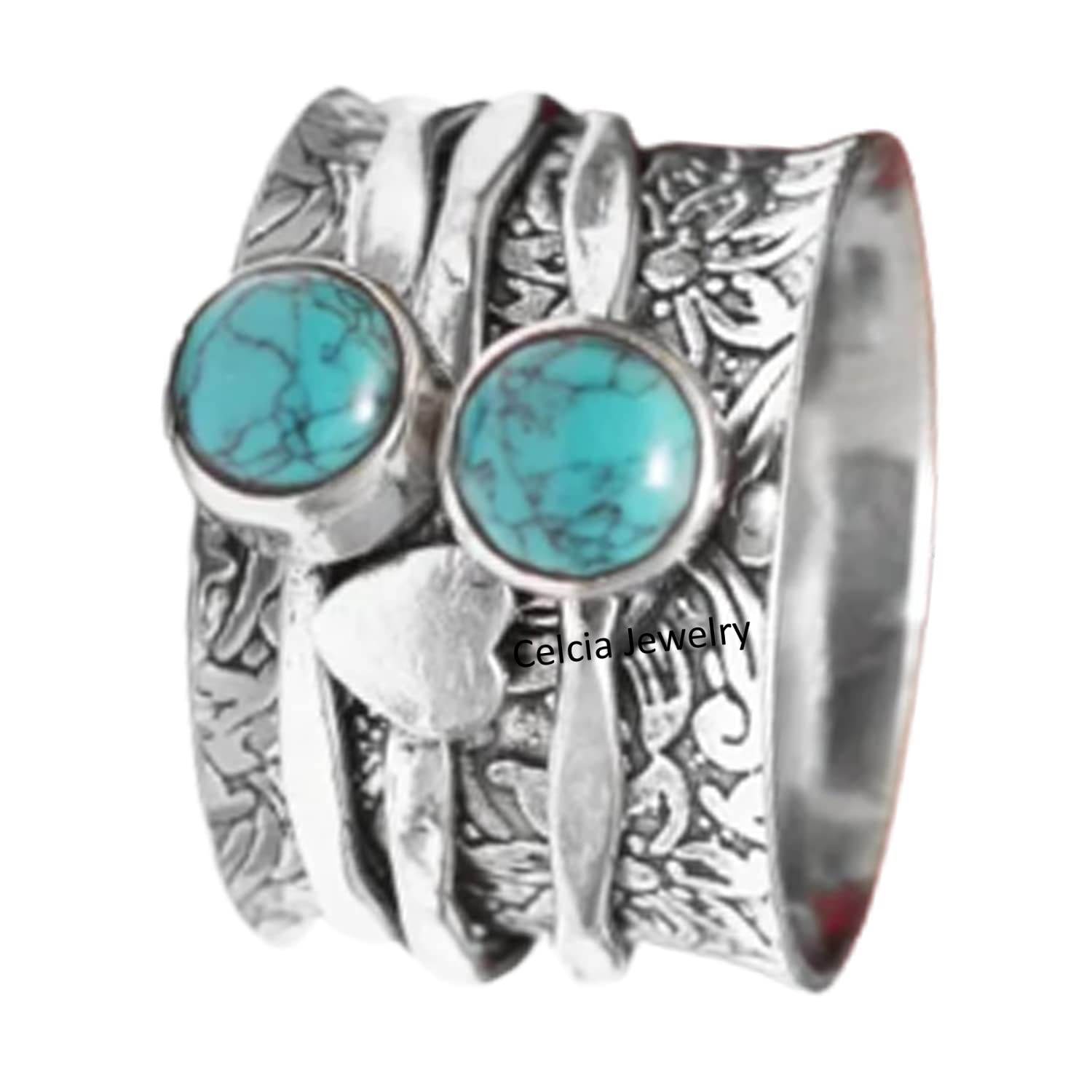 Turquoise Heart Spinner Ring for Women & Men - December Birthstone Jewelry, Fidget Anxiety Relief Ring, Thumb & Meditation Ring - Size 4 (Perfect for Stress Relief, Gift Giving & Spiritual Healing)