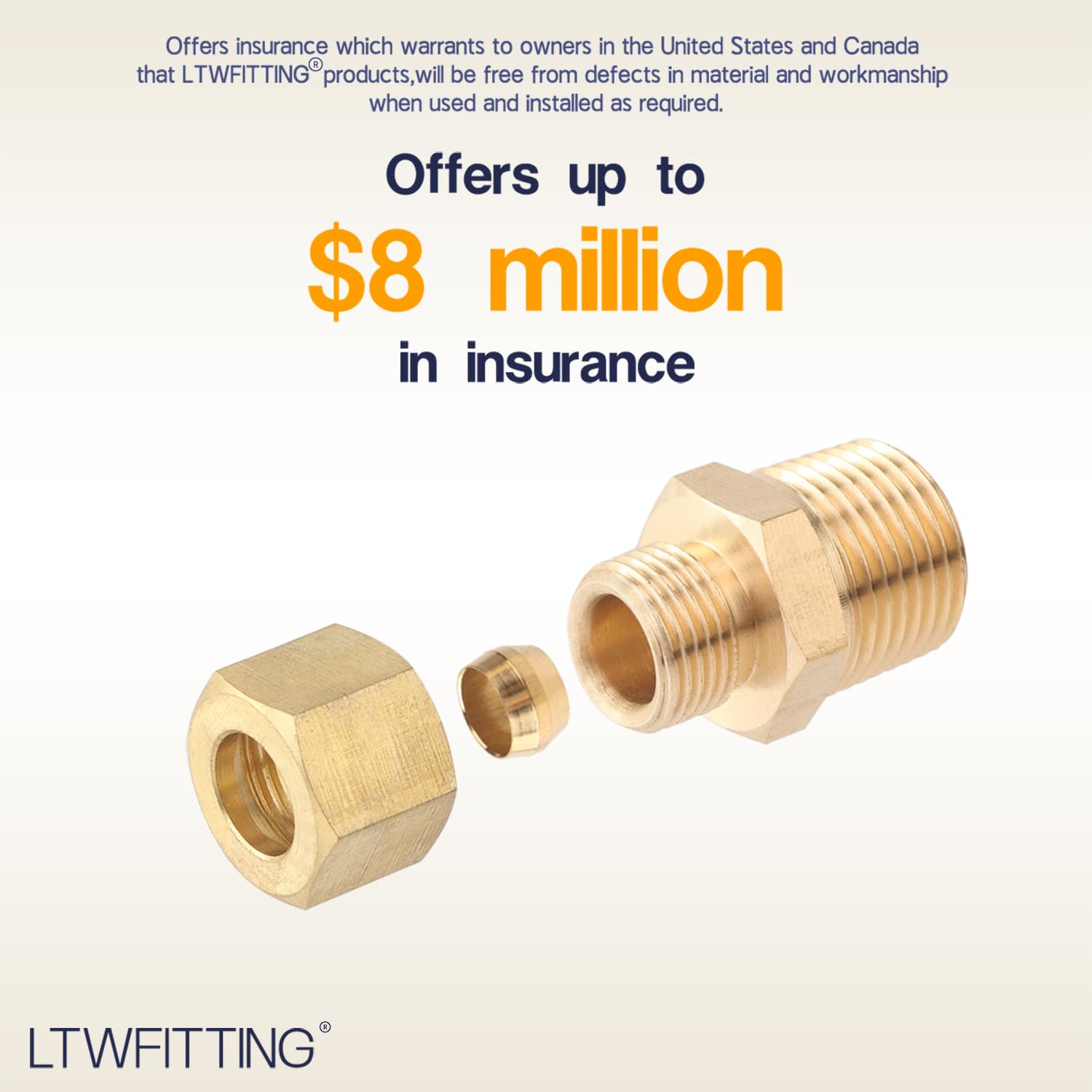 LTWFITTING Brass 5/16 OD x 3/8 Male NPT Compression Connector Fitting - Pack of 200 - High-Quality Brass Fittings for Plumbing, HVAC, and Industrial Applications - Perfect for Water, Gas, and Air Systems