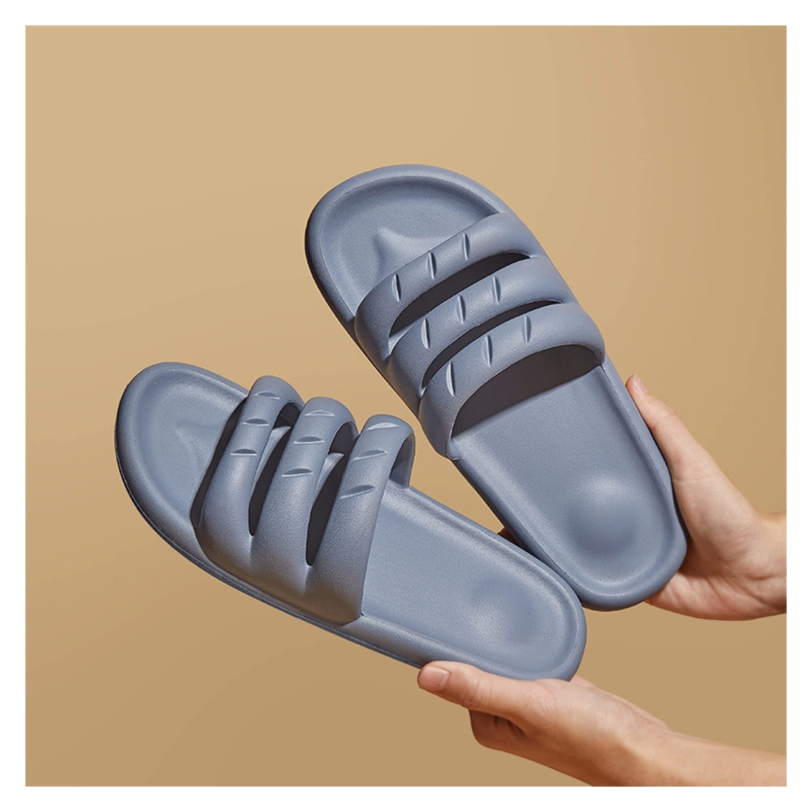 TOMYEUS Women's Shark Slippers - Non-Slip Bathroom Shower Sandals, Comfortable Summer House Slippers for Indoor/Outdoor Use, Quick-Dry Pool Beach Shoes (Gray, Size 38-39) - Perfect for Bathroom, Poolside, Beach & Home Relaxation