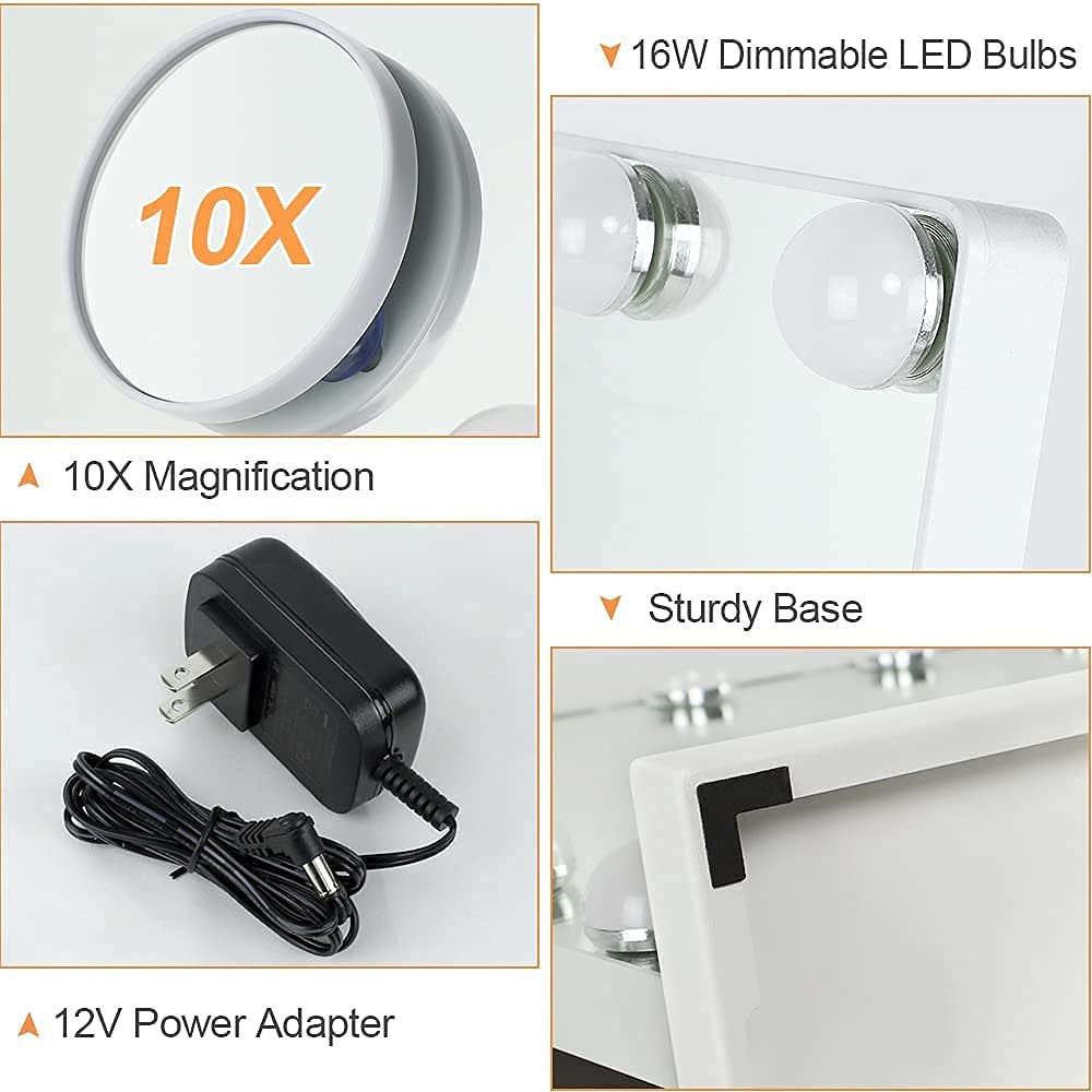 Depuley 23 x 18 Inch LED Vanity Mirror with Lights - Large Dimmable Makeup Mirror with Smart Touch Control, USB Powered & 15 Adjustable LEDs - Perfect for Dressing Room, Bedroom, Tabletop (White, 58 x 44 cm) - Ideal for Makeup Application, Skincare Routine & Home Decor