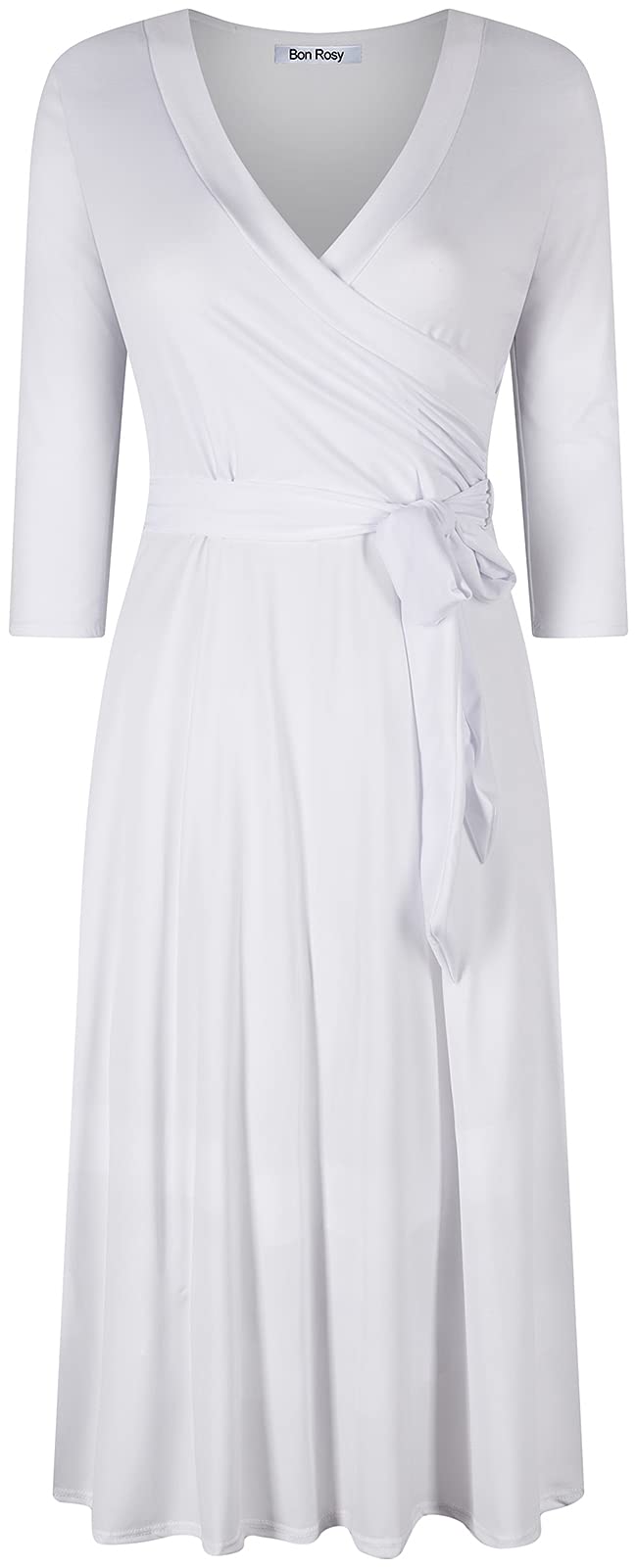 Women's 3/4 Sleeve V-Neck Midi Dress for Wedding, Bridal Shower, Baby Shower & Summer Parties | Knee-Length Casual Spring Dress for Bridesmaids & Guests | Perfect for Outdoor Events & Special Occasions