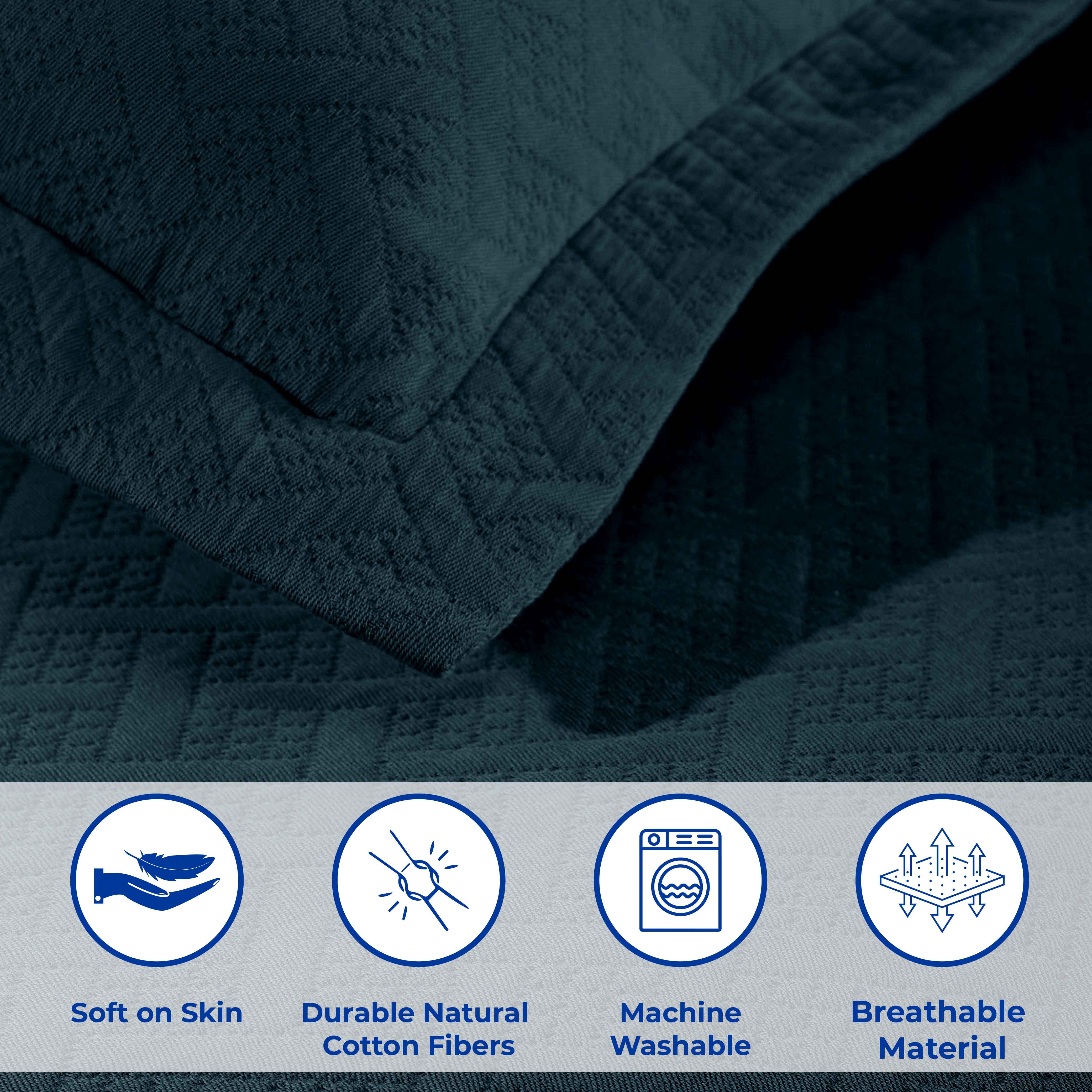 Basket Weave Matelasse Cotton Bedspread Set - Queen Size 3-Piece Luxury Bedding for Master Bedroom - Perfect for Home Decor, Guest Room & Hotel Style Comfort