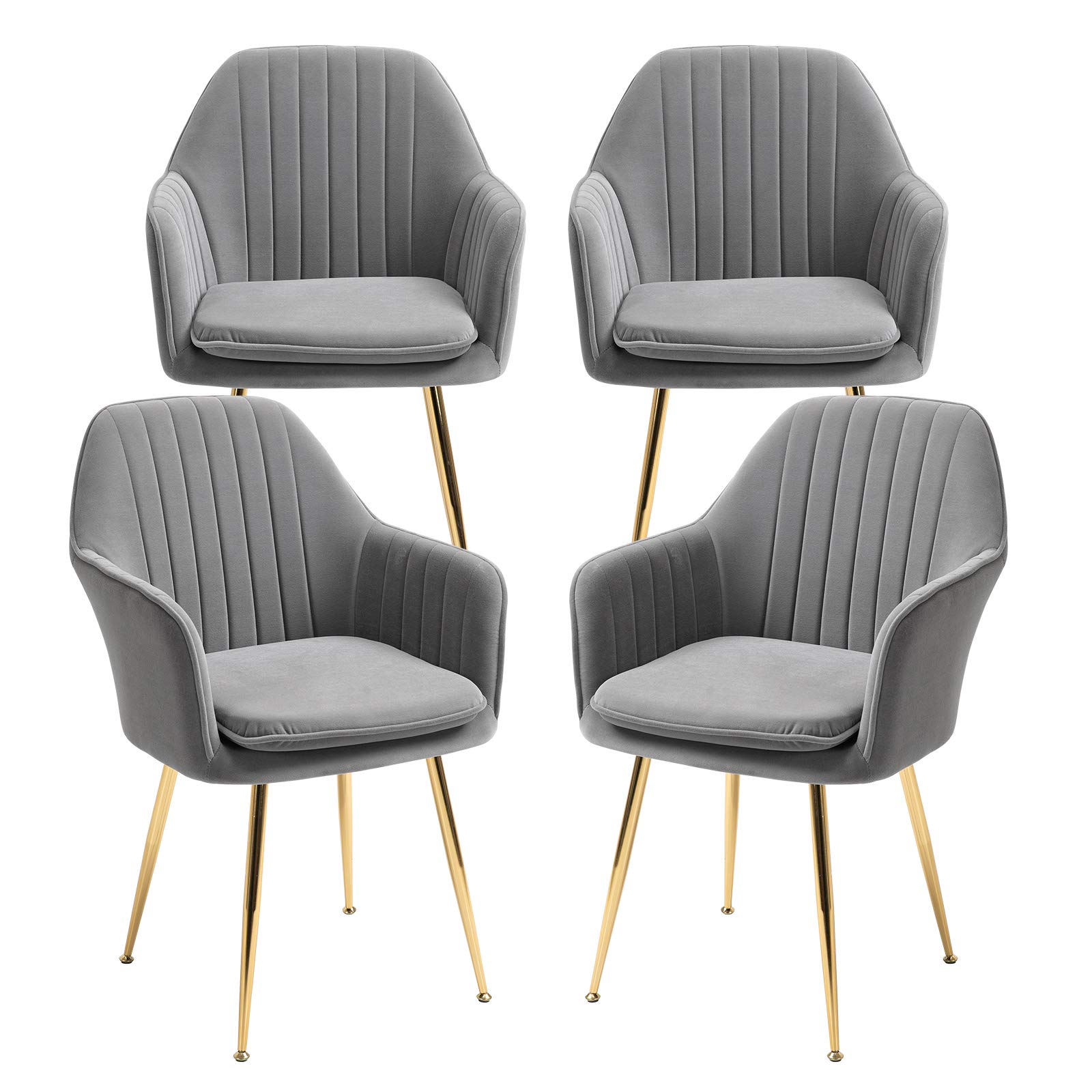 AVAWING Mid-Century Modern Velvet Dining Chairs Set of 4 - Grey Upholstered Accent Armchairs with Golden Legs for Living Room, Dining Room & Guest Seating | Perfect for Home Decor, Entertaining & Comfortable Gatherings