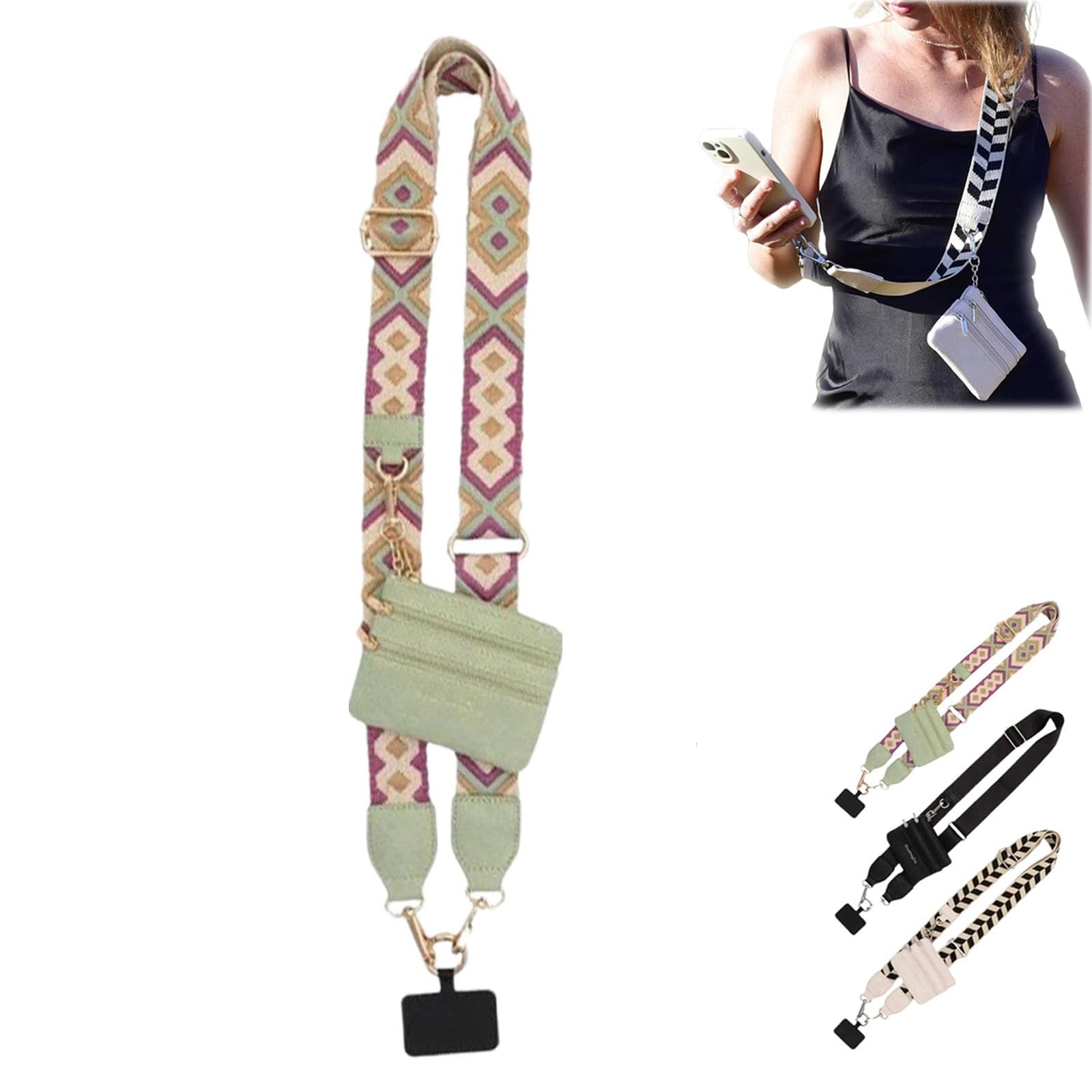 Phone Strap with Zippered Pouch & Clip - Adjustable Crossbody Phone Lanyard with Wallet Pocket for iPhone, Samsung & Smartphones | Perfect for Travel, Shopping & Hands-Free Convenience