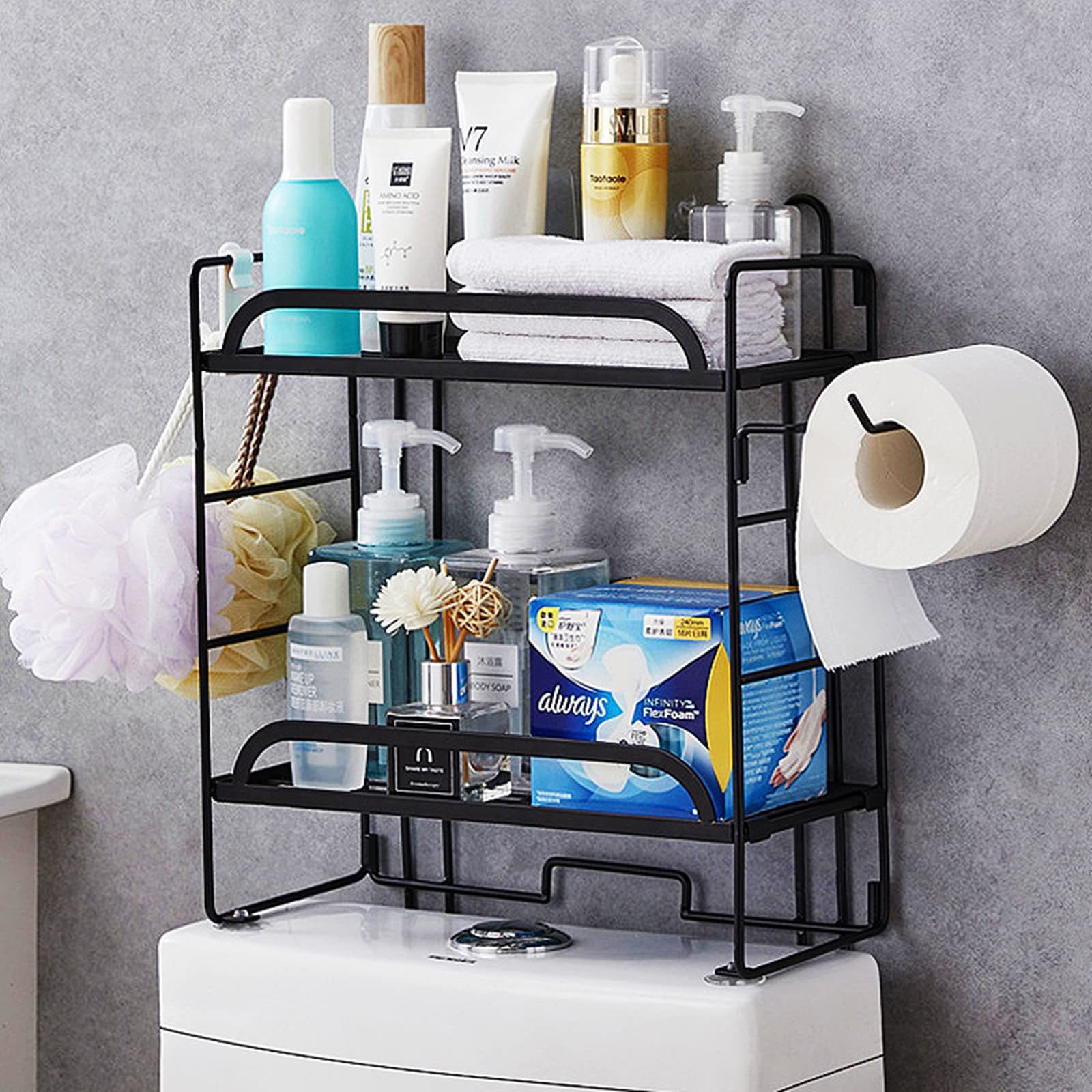 Over Toilet Storage Shelf - Bathroom Organizer Cabinet with Wall Mounting Design, No Drilling Space Saver, Black | Perfect for Small Bathrooms, Apartments & Dorm Rooms to Maximize Space & Organize Toilet Paper, Towels & Essentials