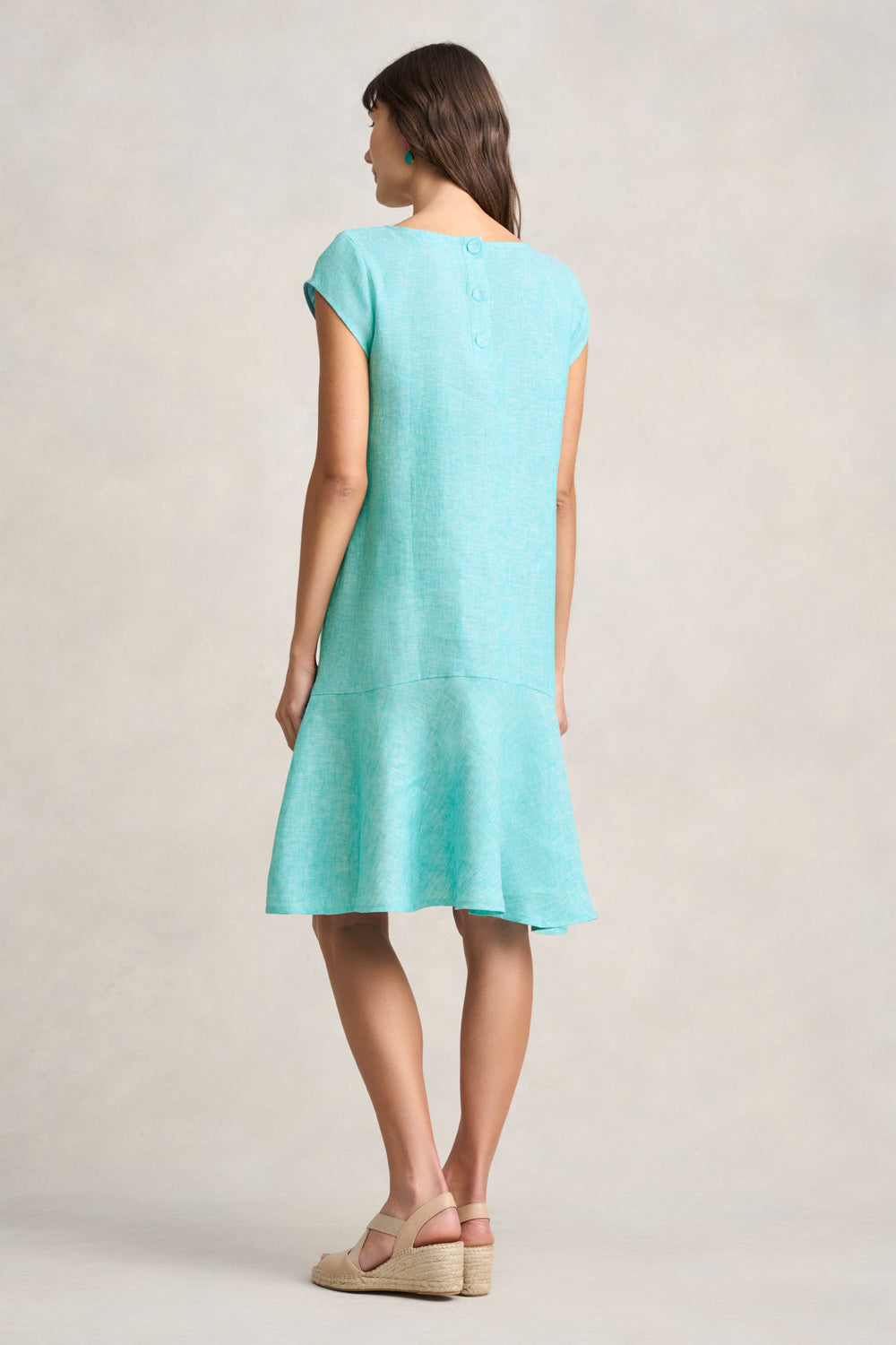 French Linen Sun Dress - Aqua Cross Dye Women's Summer Beach Dress | Lightweight Breathable Casual Sundress for Vacation, Pool Party & Outdoor Activities
