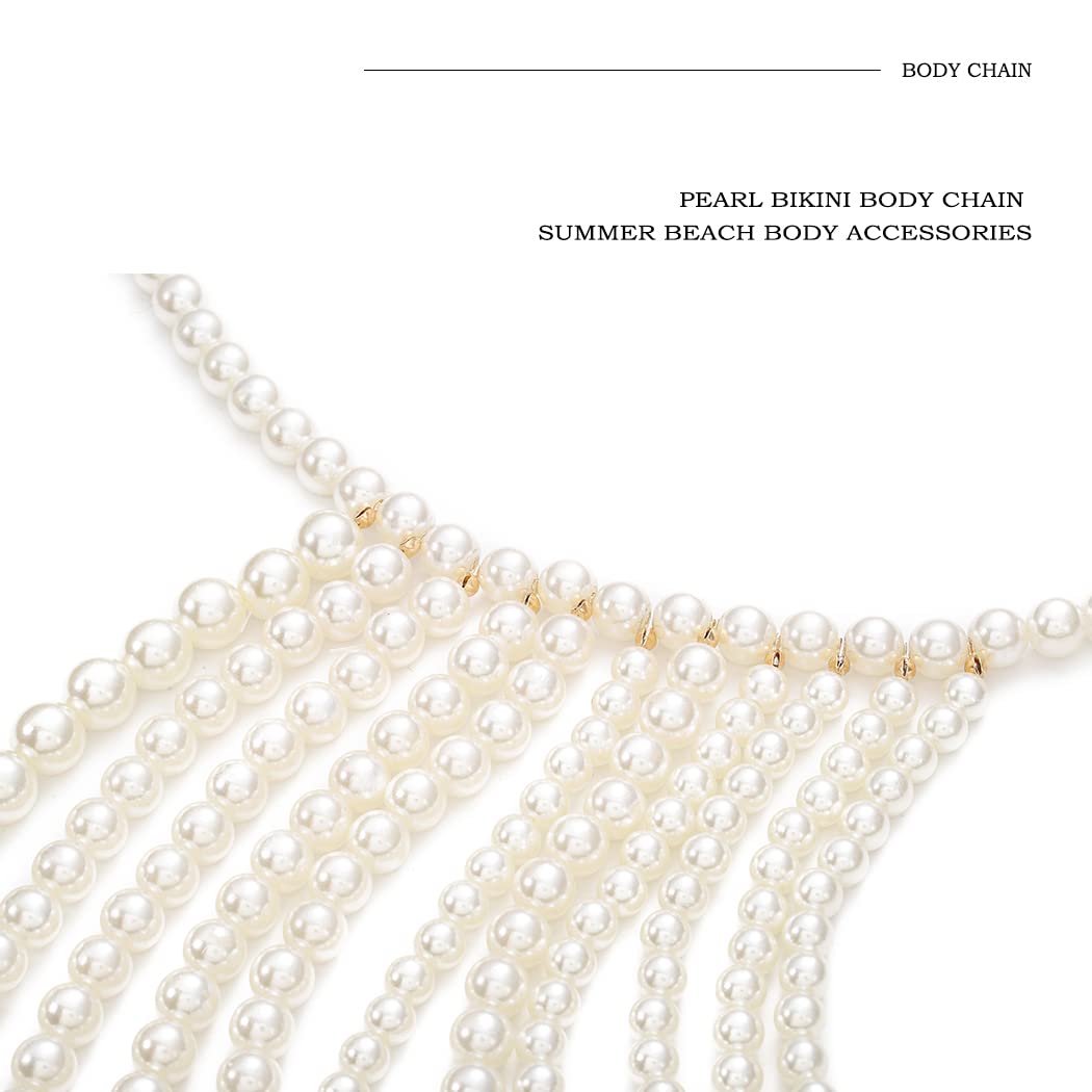 Elegant Pearl Body Chain Jewelry - Long Pearl Necklace for Women, Sexy Bra Body Chain for Summer Beach, Rave & Nightclub Party | Tassel Body Chain-1 | Perfect for Boho Fashion, Music Festivals & Bridal Accessories