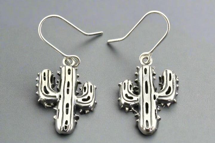 Sterling Silver Cactus Drop Earrings - Handmade Boho Jewelry for Women, Perfect for Summer Festivals & Casual Outfits