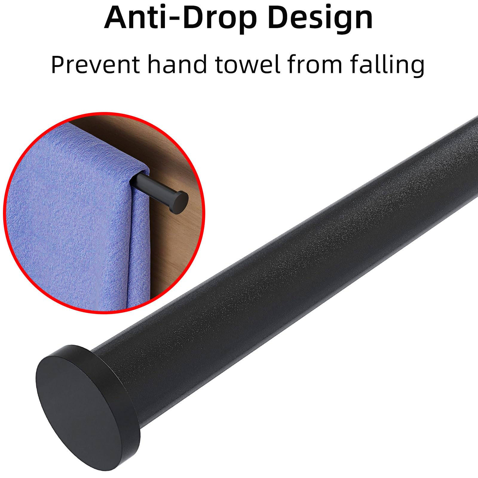 12 Inch Stainless Steel Towel Ring Holder - Heavy Duty Matte Black Wall Mounted Bathroom Towel Bar for Hand & Kitchen Towels - Modern Home Decor Organizer for Bathroom, Kitchen & Laundry Room