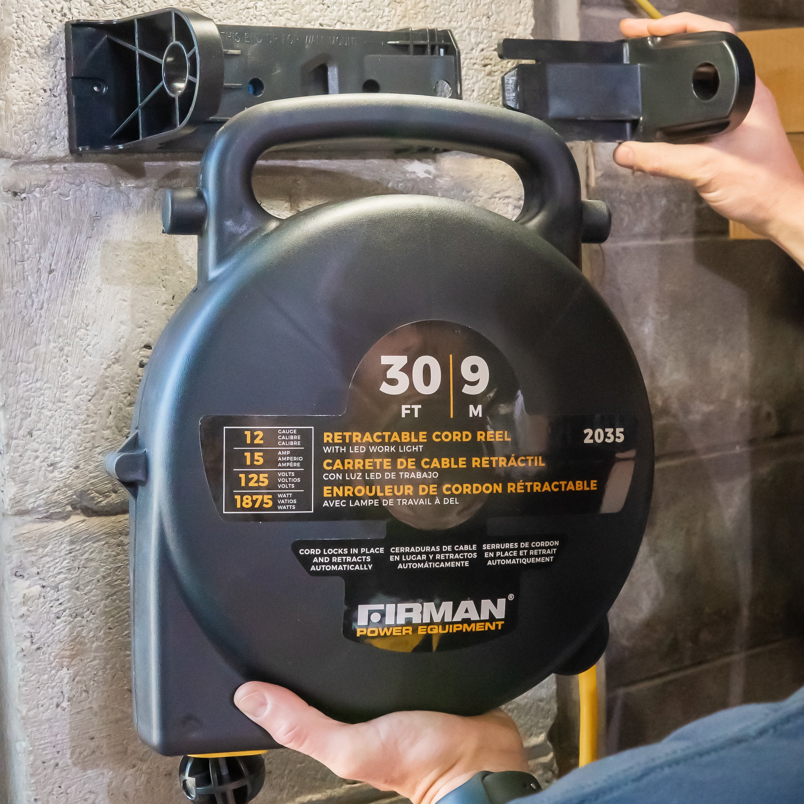 Retractable Extension Cord Reel - 15ft Heavy Duty Power Cord with 3 Outlets, Automatic Rewind, Wall Mount - Perfect for Garage, Workshop, Home & Office Use