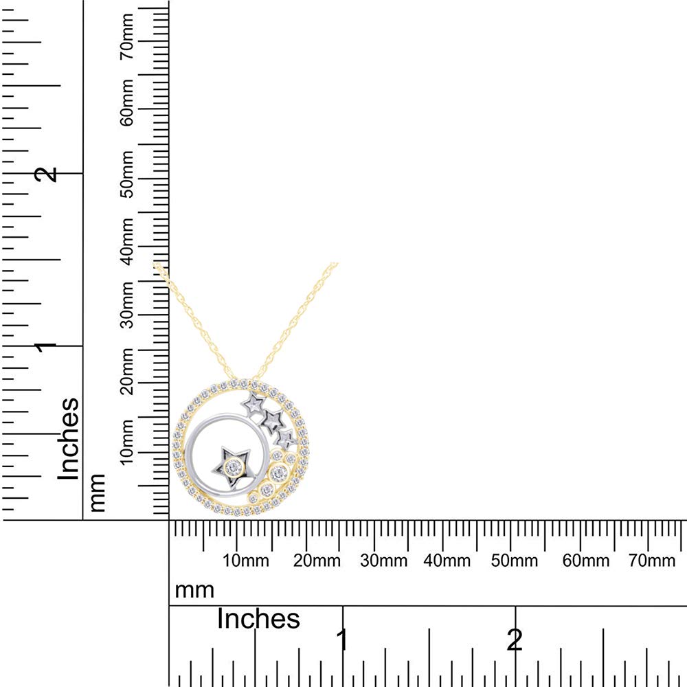 1/3 Carat Natural Diamond Moon Star Pendant Necklace - 14k Gold Over Sterling Silver, I-J Color, I2-I3 Clarity - Perfect Mother's Day Jewelry Gift for Women, Birthday, Anniversary & Special Occasions