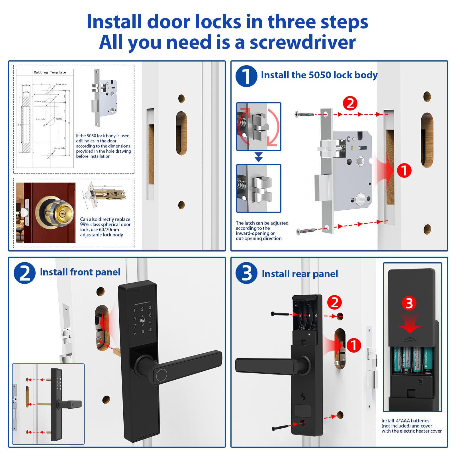 Tuya Smart Lock - Fingerprint & Keypad Electronic Deadbolt Door Lock with Handle, Tuya APP Compatible - Secure Your Home, Office & Vacation Rental