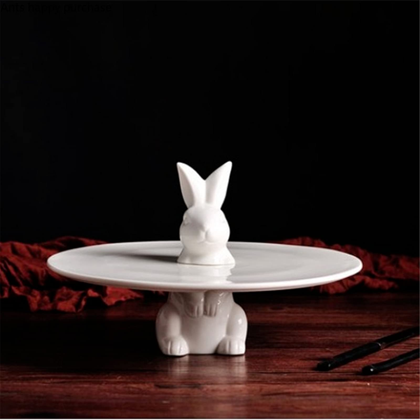 Elegant White Ceramic Cake Stand with Cute Rabbit Design - High Feet Dessert Plate for Wedding, Party, Birthday & Tea Time Snacks, Fruits, and Pastries