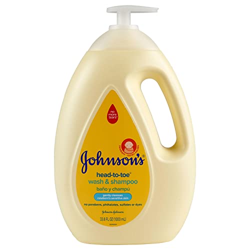 Johnson's Head-To-Toe Baby Wash & Shampoo - 33.8 fl oz | Tear-Free, Gentle Cleanser for Newborns & Kids | Bath Time, Hair & Body Wash for Sensitive Skin | Perfect for Daily Baby Care & Nursery Essentials