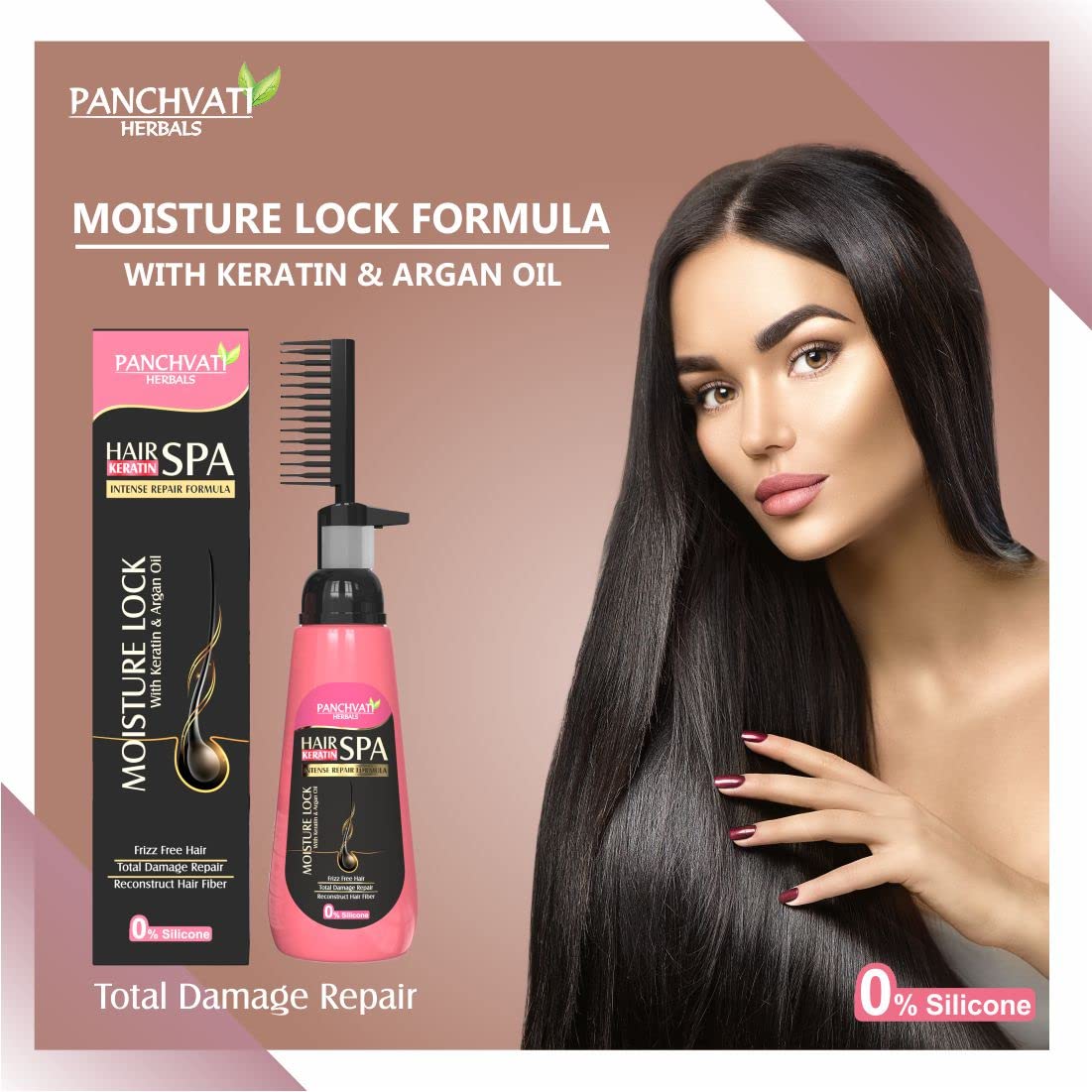 Panchvati Herbals Total Damage Repair Hair Spa with Keratin & Argan Oil | Moisture Lock Treatment | Includes Comb Applicator (150ml) | For Dry, Damaged & Frizzy Hair | At-Home Hair Care Solution