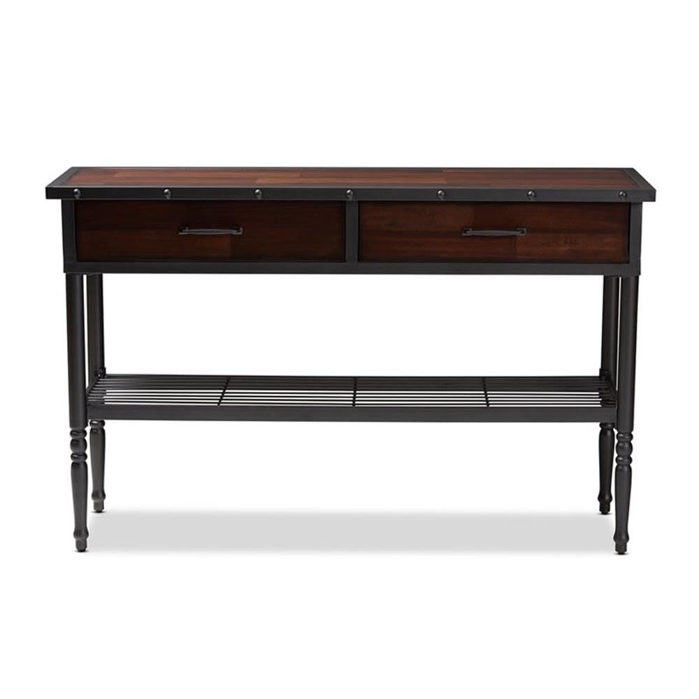 BOWERY HILL 2-Drawer Wood and Metal Sideboard Server in Walnut Brown - Stylish Buffet Cabinet for Dining Room, Living Room, or Entryway Storage