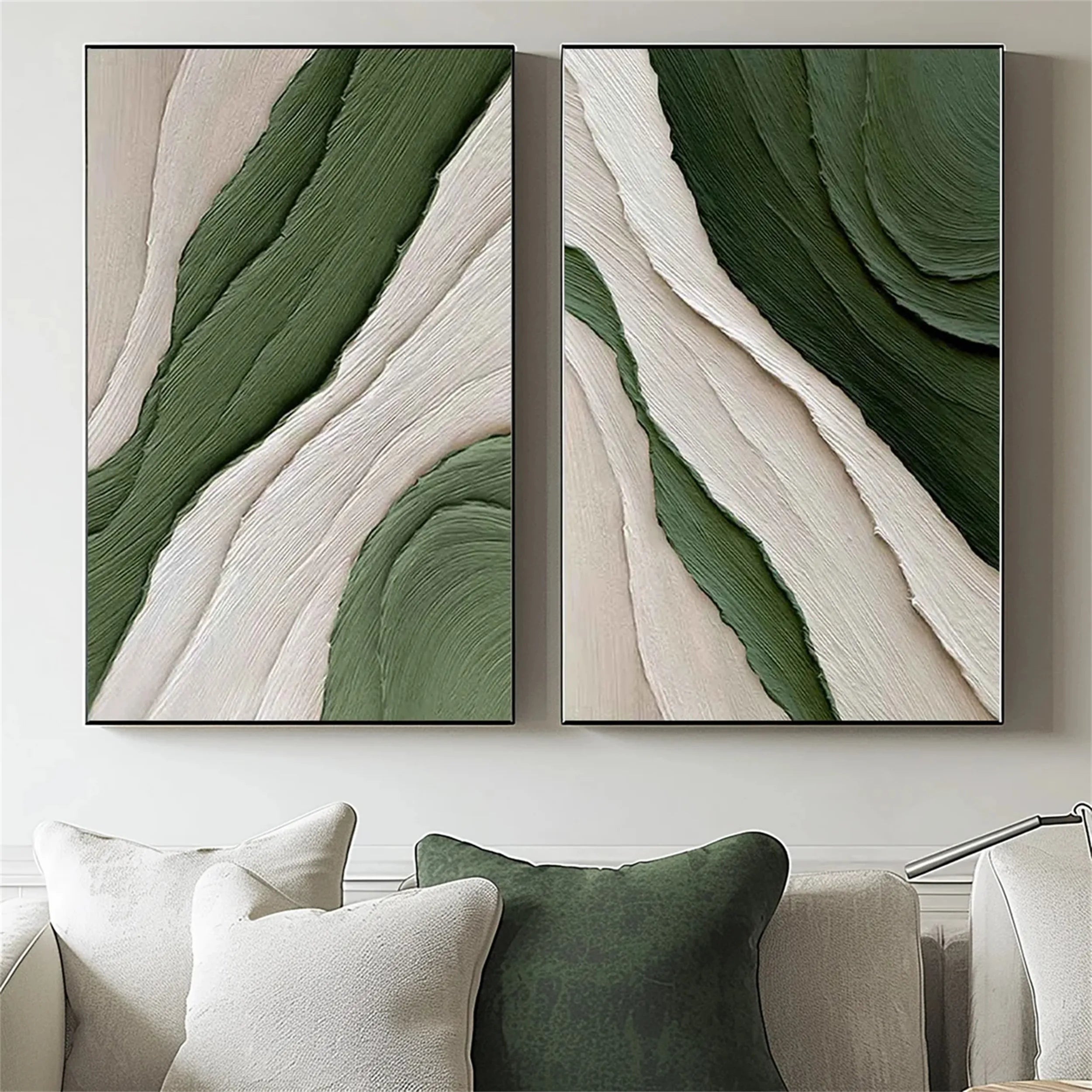 Abstract Blue and Green Wall Art Set of 2 - Modern Canvas Paintings for Living Room, Bedroom & Office Decor #BG047