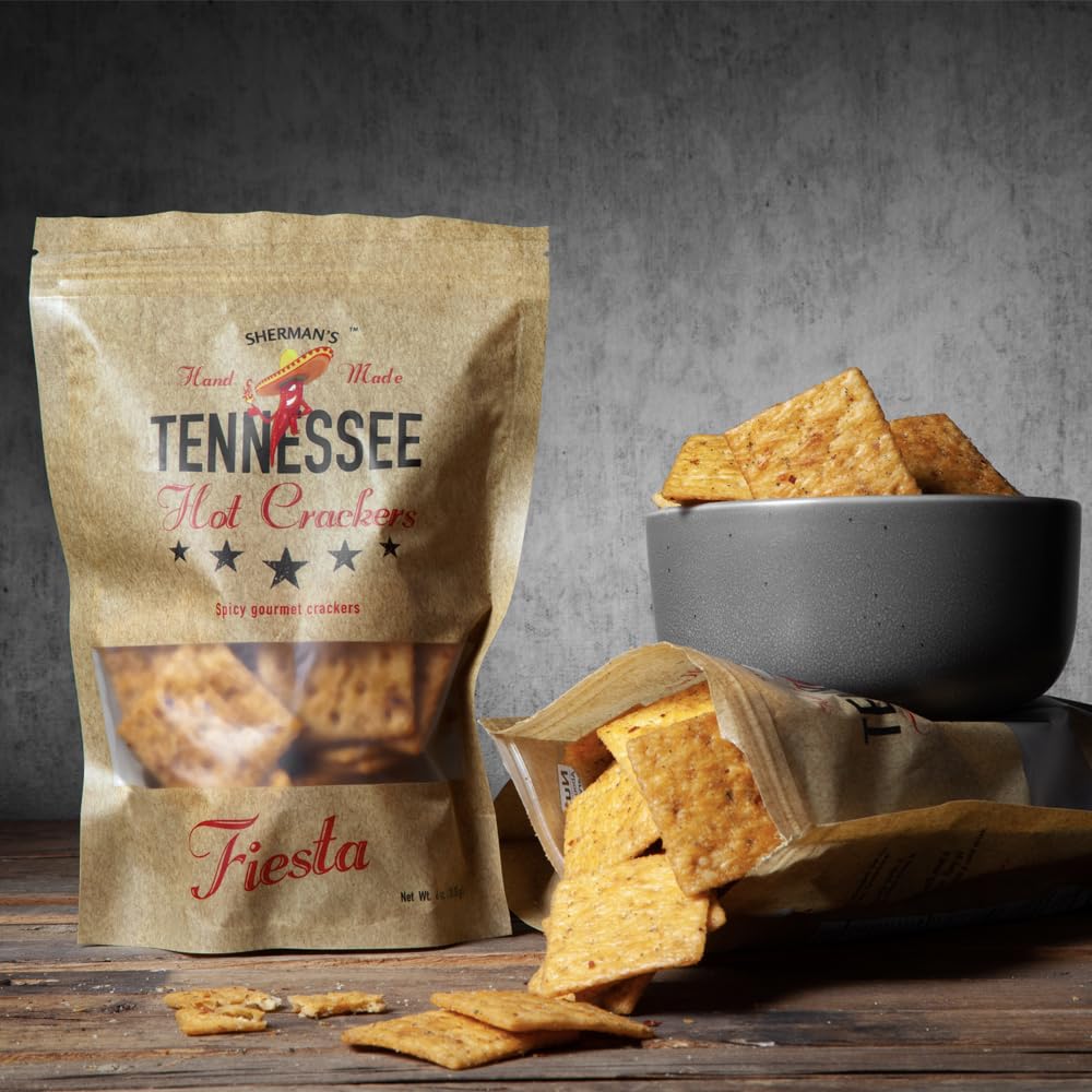 Sherman's Tennessee Hot Crackers - Spicy Snack Crackers Variety Pack (4 Flavors: Original, Fiesta, Garlic Parmesan, White Cheddar) - Perfect for Parties, Game Nights & Office Snacks