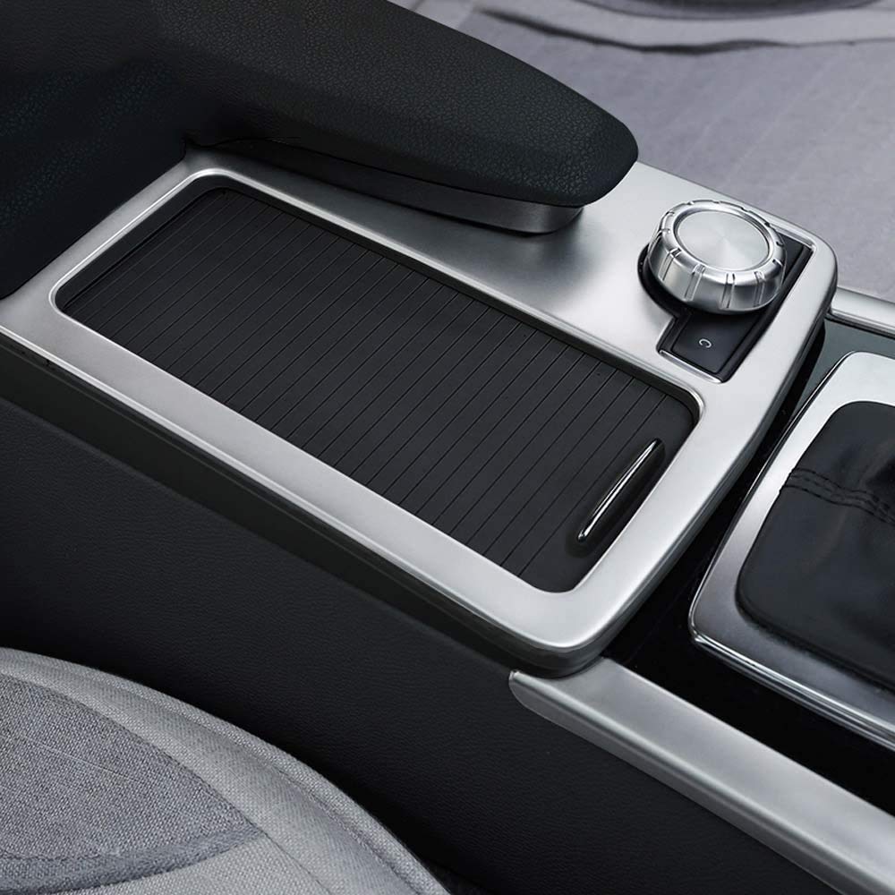 Premium ABS Matte Silver Center Console Cup Holder Frame Trim for Mercedes Benz C-Class E-Class W212 W207 C207 (2008-2014) - Upgrade Interior Accessories for Car Organizer & Stylish Driving Experience