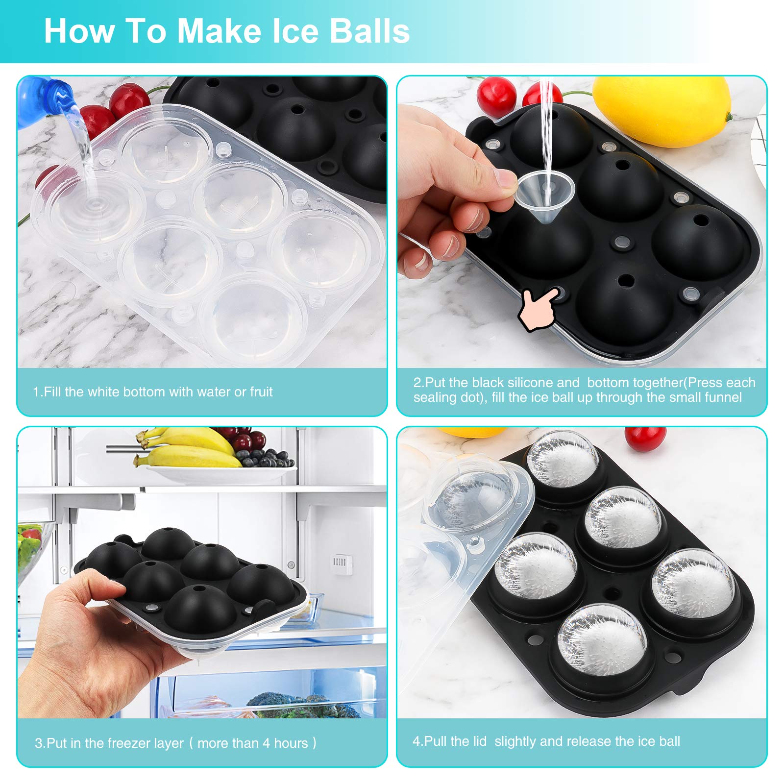 Premium Silicone Ice Cube Trays & Ice Ball Molds Set of 2 - Large Square & Sphere Ice Makers with Lids for Whiskey, Cocktails, Brandy - Perfect for Home Bars, Parties & Gift Giving