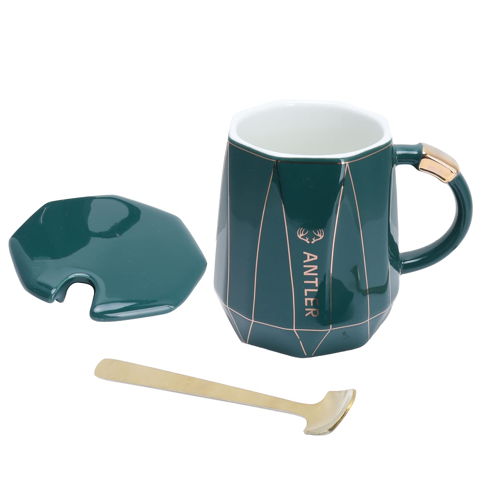 Premium Nordic Style Ceramic Mug with Stainless Steel Lid & Spoon - Lightweight Coffee Tea Cup for Home, Office, Gift - Eco-Friendly Drinkware (Green) - Perfect for Morning Coffee, Afternoon Tea & Office Use