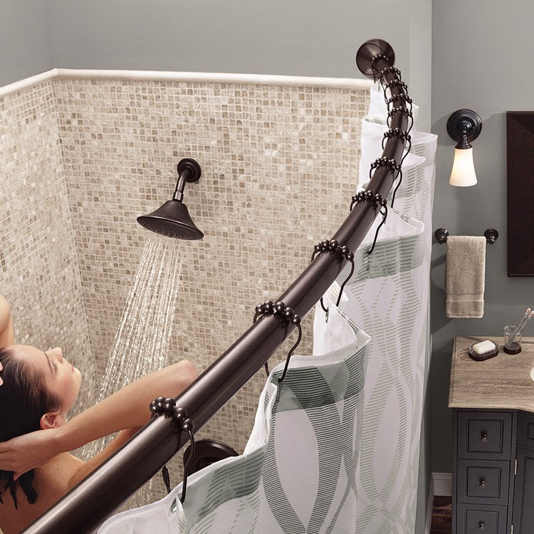 Adjustable Stainless Steel Curved Tension Shower Rod with Hidden Mount Flanges - Perfect for Bathroom, Shower Enclosure, and Space-Saving Solutions