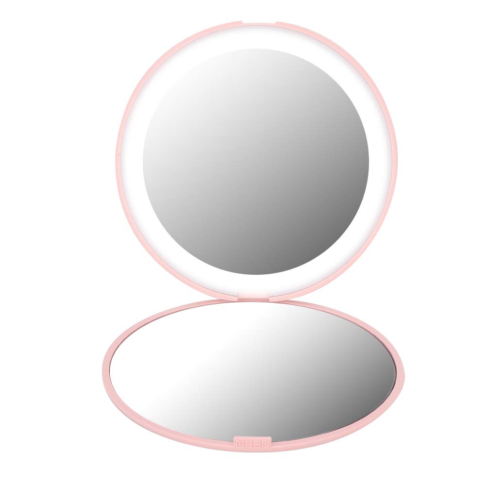 10X Magnifying Mirror with 12 LED Lights - Long-Lasting & Portable Makeup Mirror for Precise Makeup Application - Perfect for Home, Travel & Salon Use (Pink)