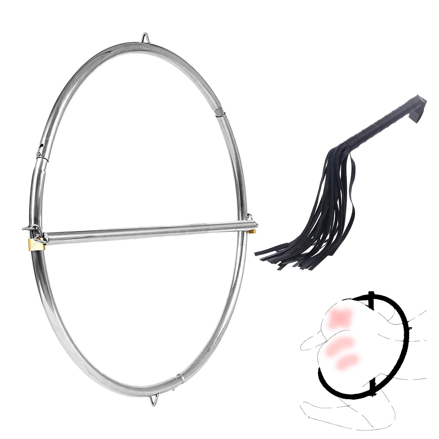 BDSM Bondage Restraints Spreader Bar Kit - Stainless Steel Sex Toys for Couples with Metal Ring, Whip & Lock - Beginner SM Bondage Gear for Spanking, Kinky Play & Bedroom Fun